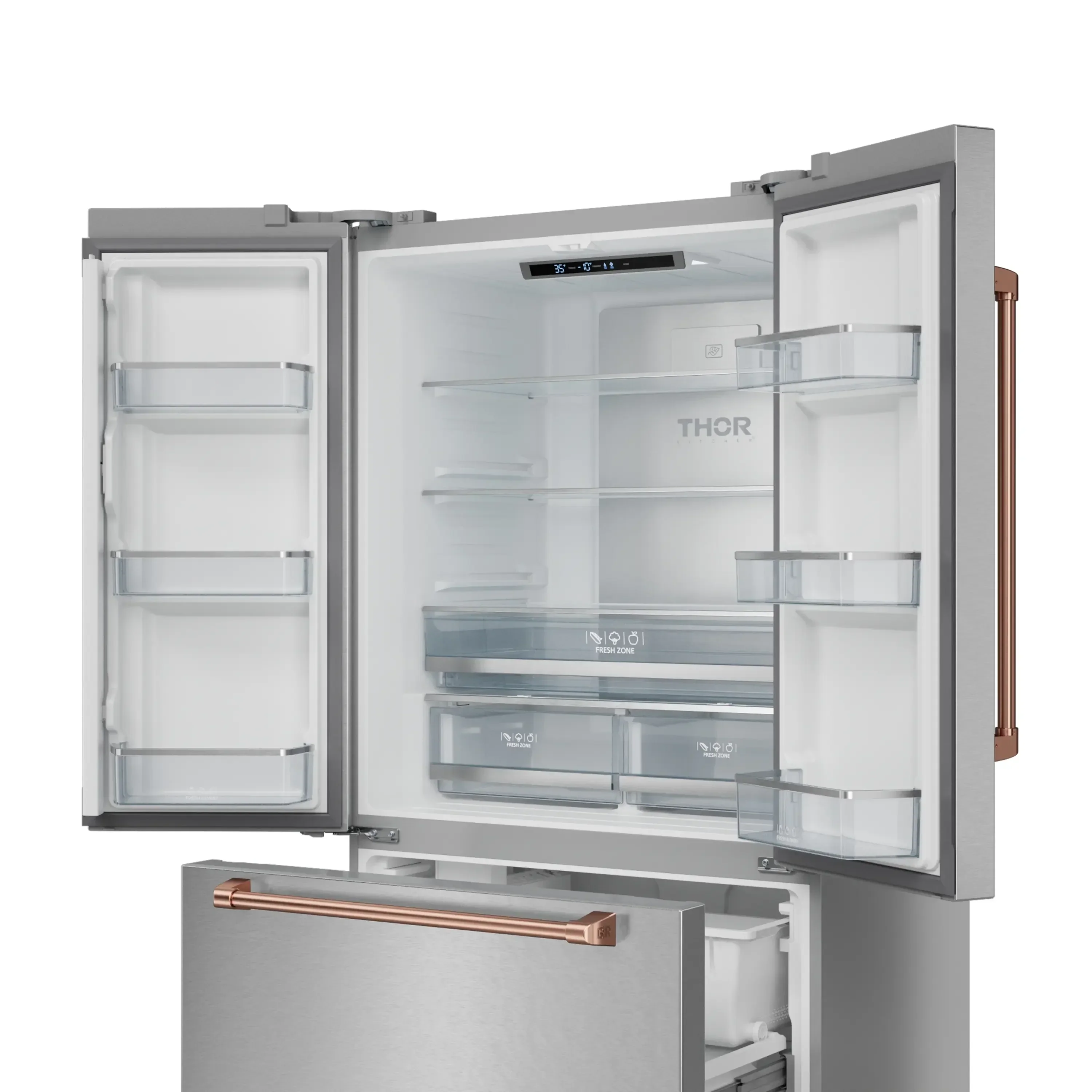 Gordon Ramsay by Thor Kitchen 4-Piece Appliance Package -  30-Inch Electric Range,  Wall Mount Range Hood, 36-Inch French Door Refrigerator, and Dishwasher in Stainless Steel with Rose Gold Trim - Image 18