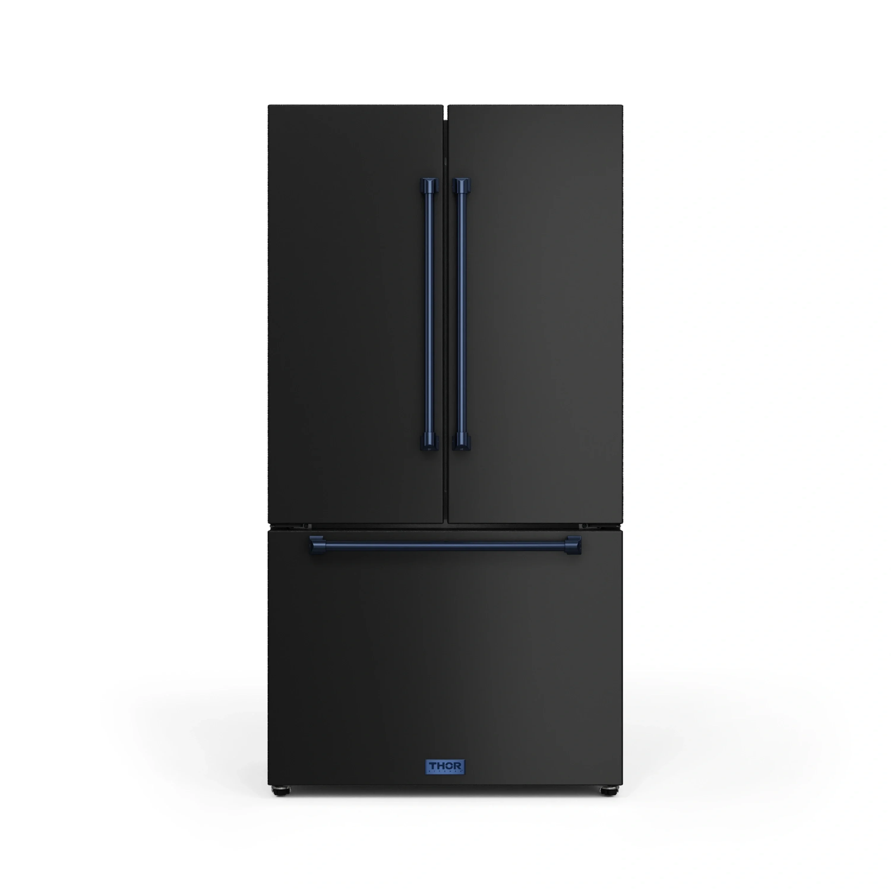 Gordon Ramsay by Thor Kitchen 4-Piece Appliance Package -  30-Inch Electric Range,  Wall Mount Range Hood, 36-Inch French Door Refrigerator, and Dishwasher in Black with Blue Trim - Image 15
