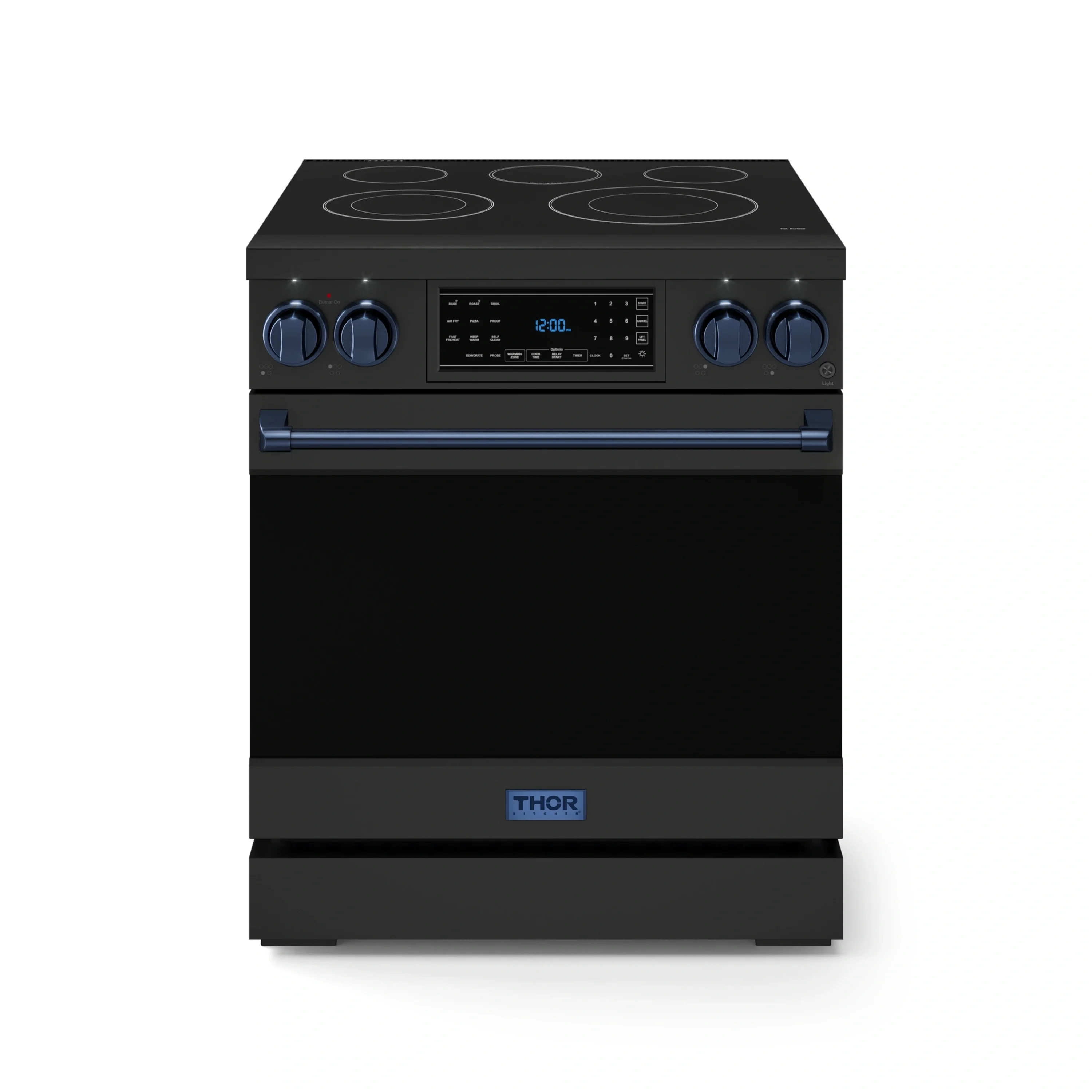 Gordon Ramsay by Thor Kitchen 4-Piece Appliance Package -  30-Inch Electric Range,  Wall Mount Range Hood, 36-Inch French Door Refrigerator, and Dishwasher in Black with Blue Trim - Image 4