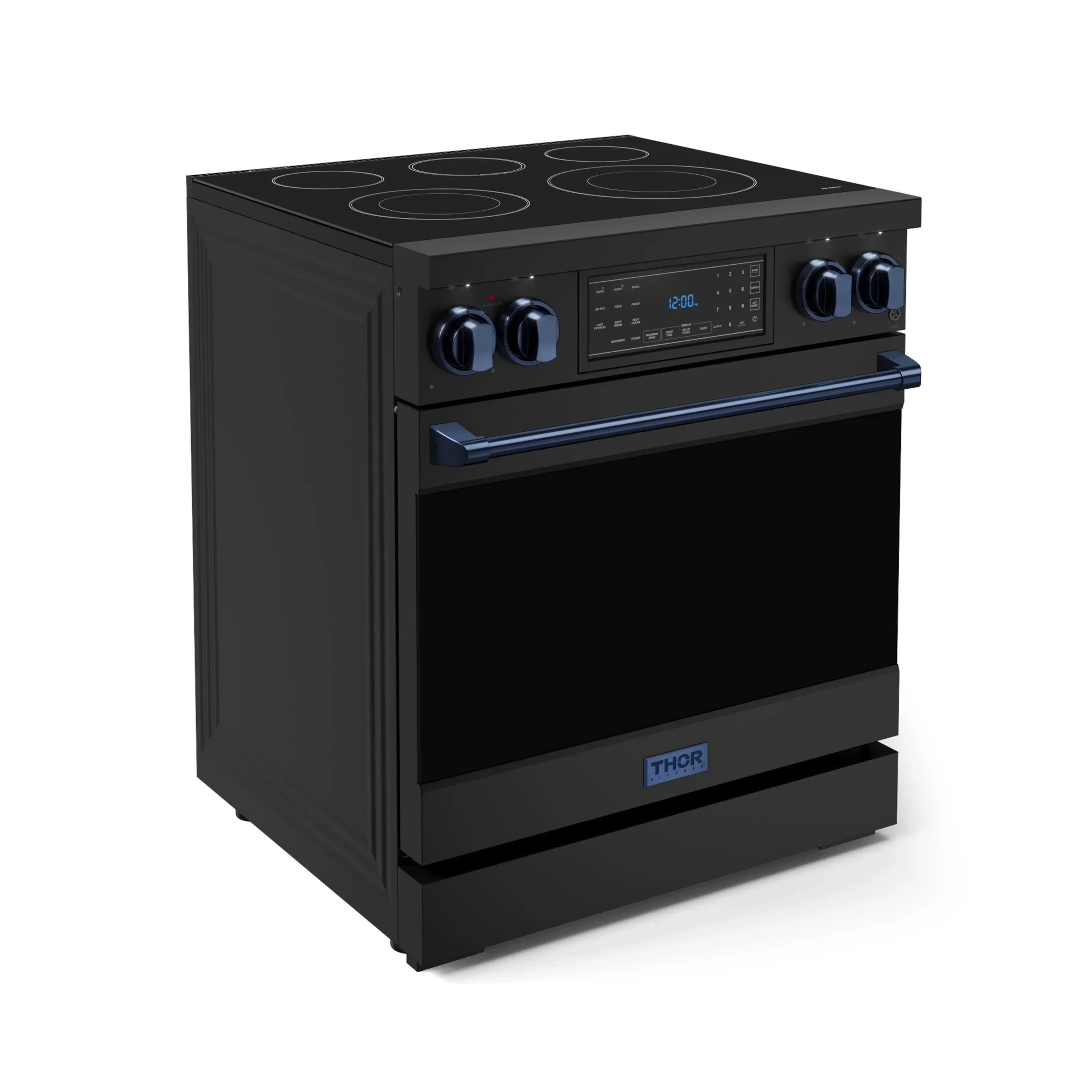 Gordon Ramsay by Thor Kitchen 4-Piece Appliance Package -  30-Inch Electric Range,  Wall Mount Range Hood, 36-Inch French Door Refrigerator, and Dishwasher in Black with Blue Trim - Image 5