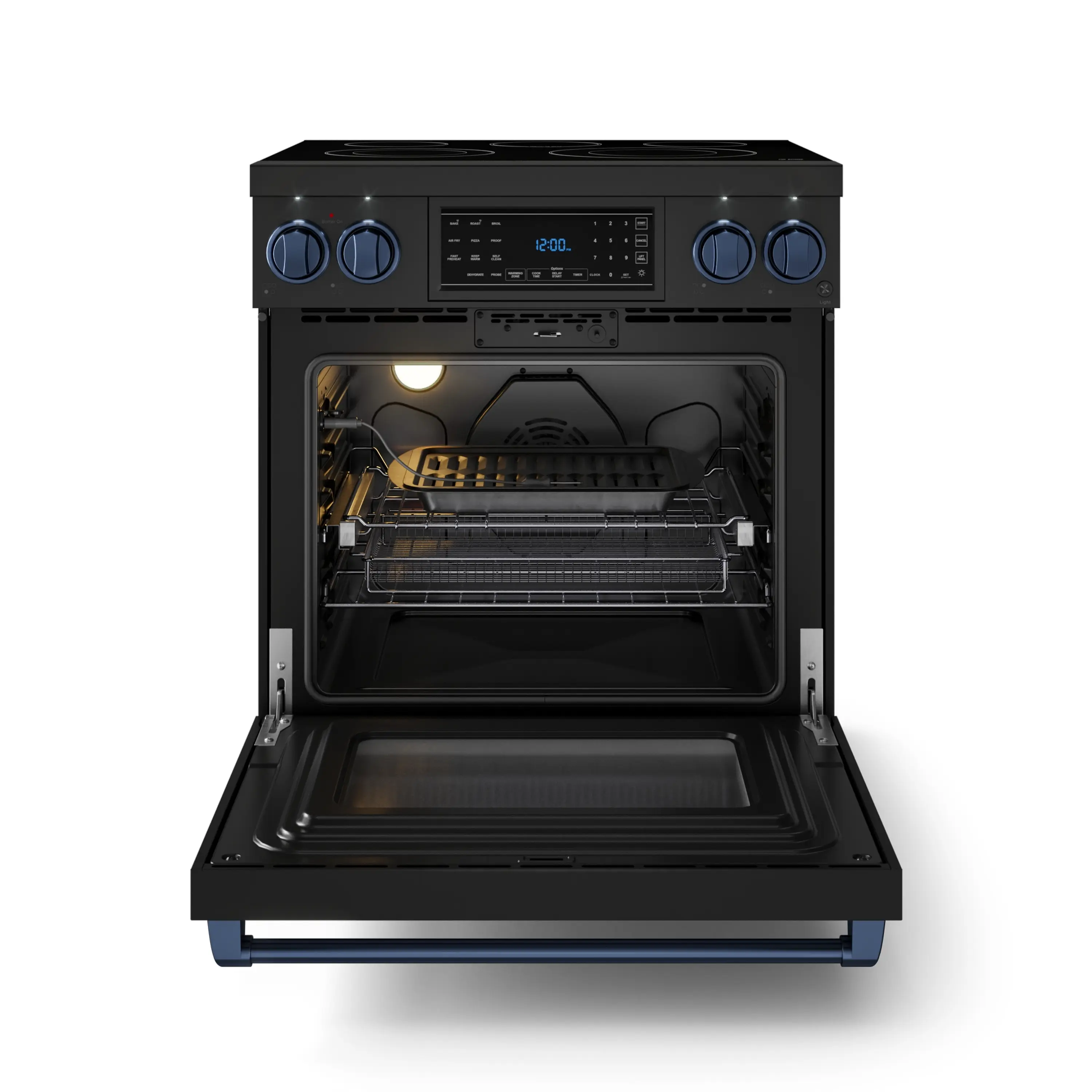 Gordon Ramsay by Thor Kitchen 4-Piece Appliance Package -  30-Inch Electric Range,  Wall Mount Range Hood, 36-Inch French Door Refrigerator, and Dishwasher in Black with Blue Trim - Image 8