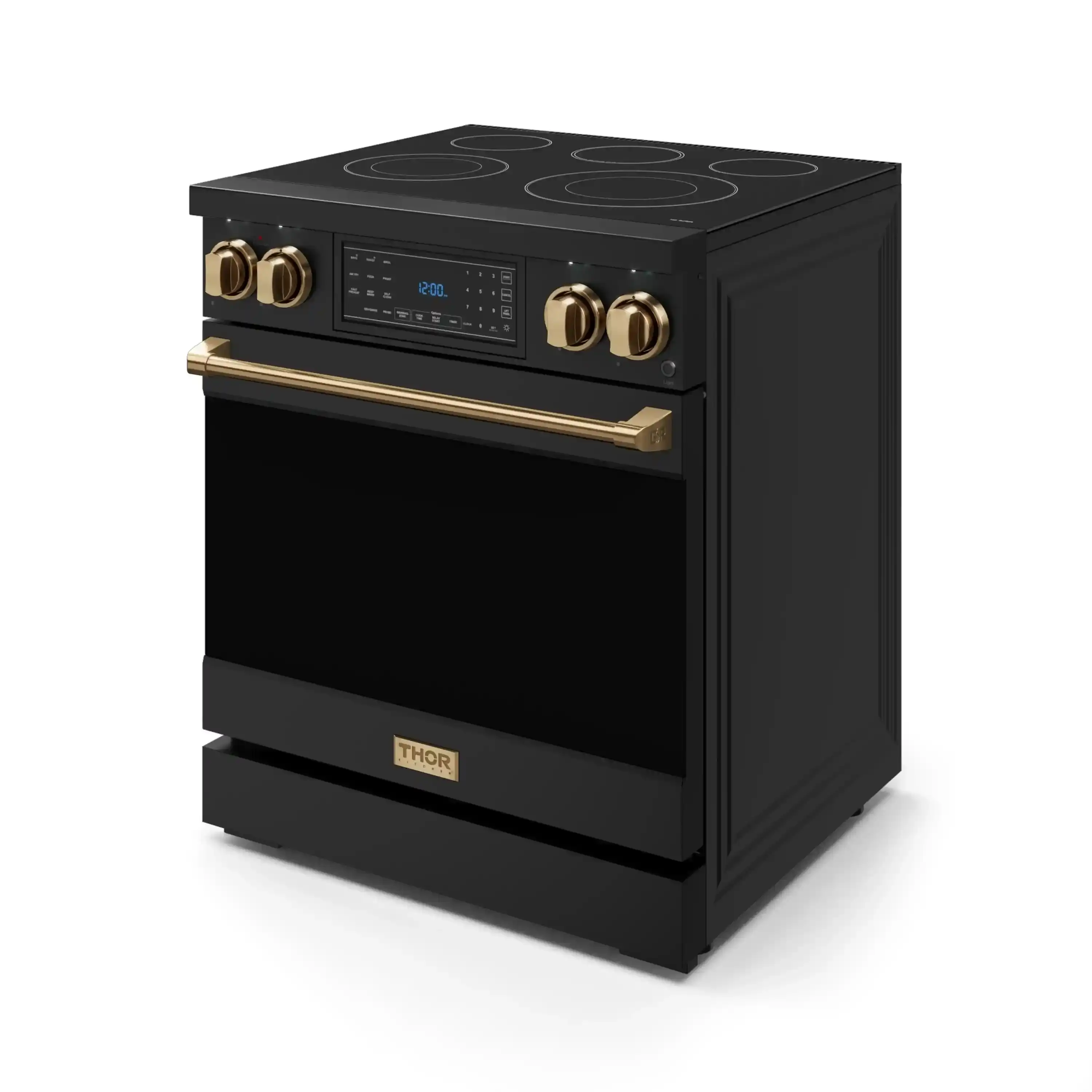 Gordon Ramsay by Thor Kitchen 4-Piece Appliance Package -  30-Inch Electric Range,  Wall Mount Range Hood, 36-Inch French Door Refrigerator, and Dishwasher in Black with Bronze Trim - Image 9