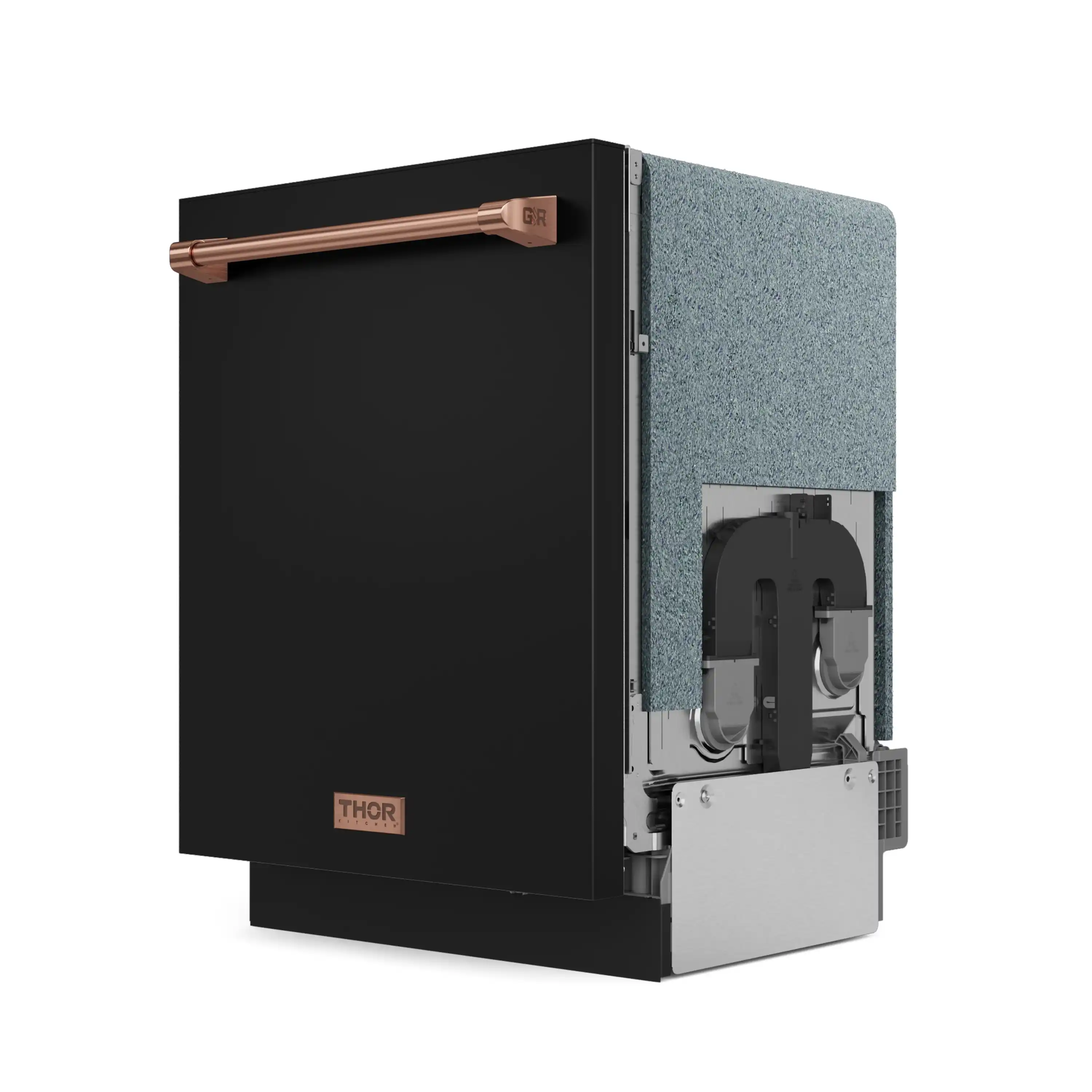 Gordon Ramsay by Thor Kitchen 4-Piece Appliance Package -  30-Inch Electric Range,  Wall Mount Range Hood, 36-Inch French Door Refrigerator, and Dishwasher in Black with Rose Gold Trim - Image 23