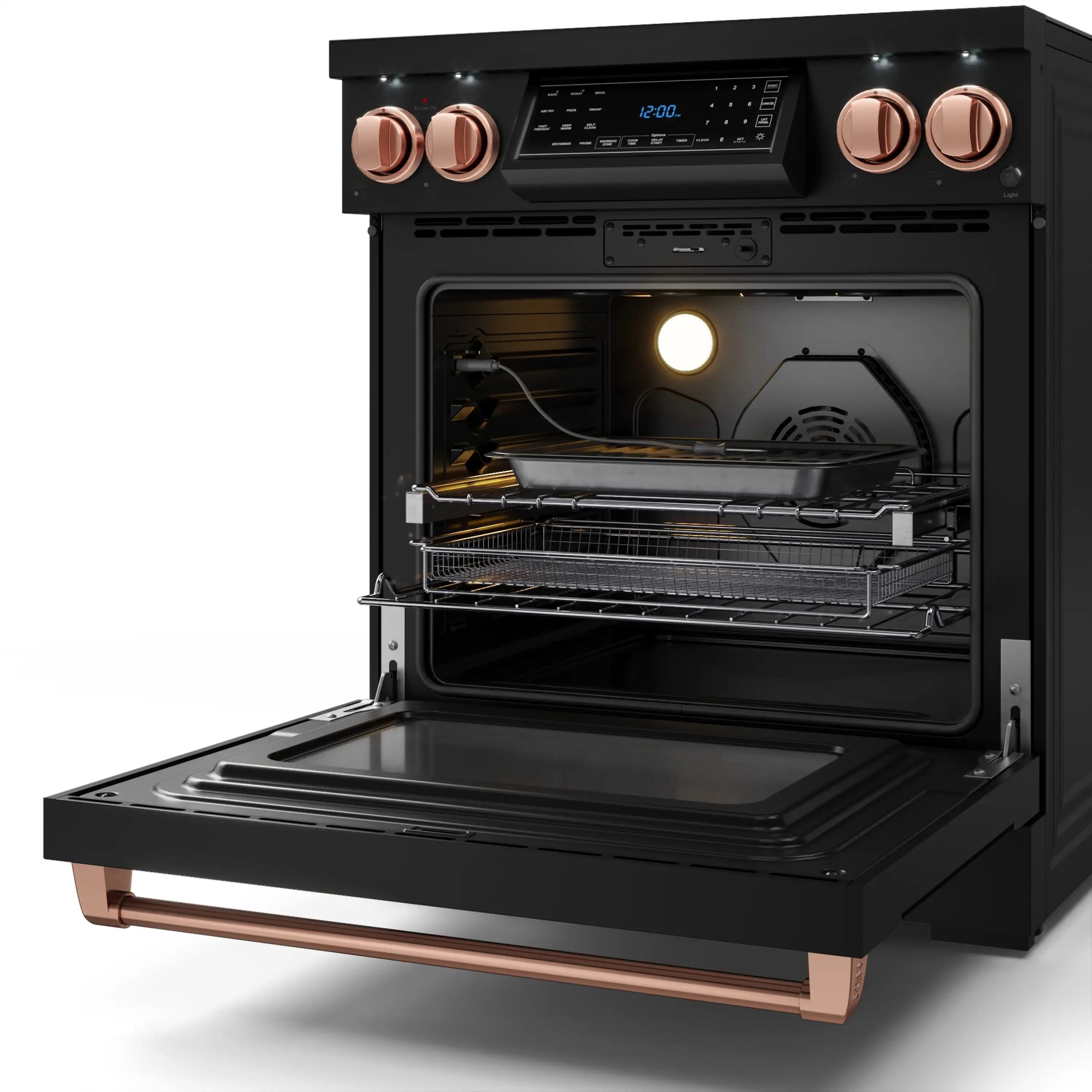 Gordon Ramsay by Thor Kitchen 4-Piece Appliance Package -  30-Inch Electric Range,  Wall Mount Range Hood, 36-Inch French Door Refrigerator, and Dishwasher in Black with Rose Gold Trim - Image 9