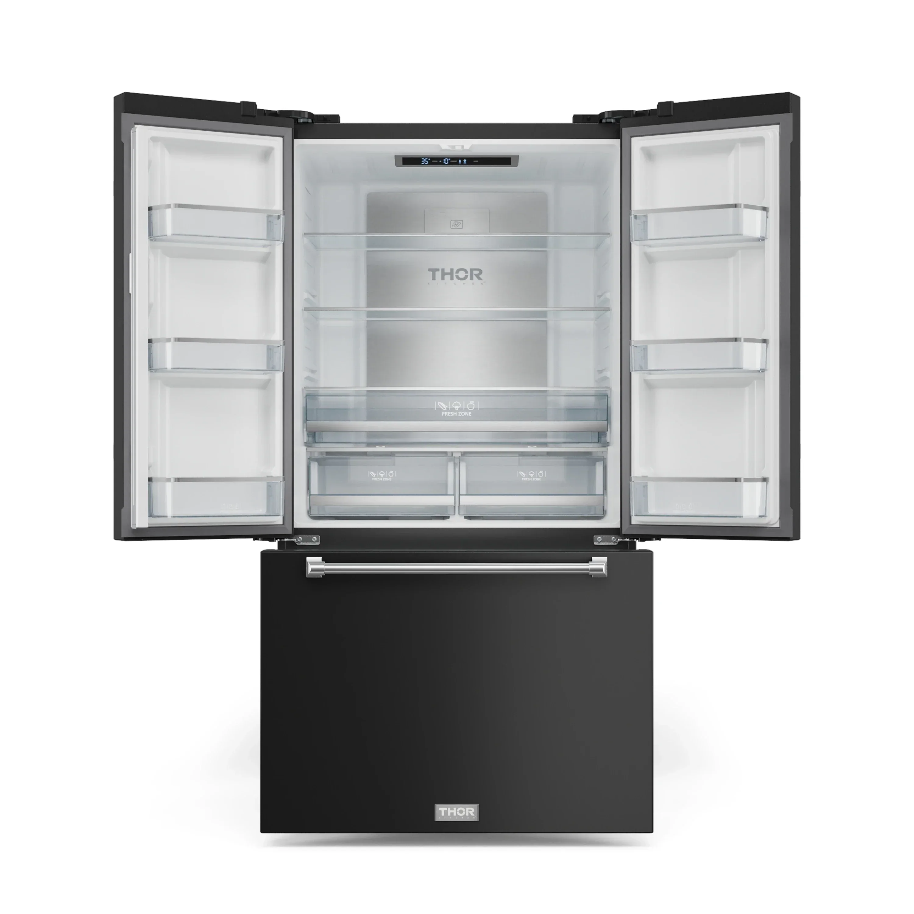 Gordon Ramsay by Thor Kitchen 4-Piece Appliance Package -  30-Inch Electric Range,  Wall Mount Range Hood, 36-Inch French Door Refrigerator, and Dishwasher in Black with Stainless Steel Trim - Image 16