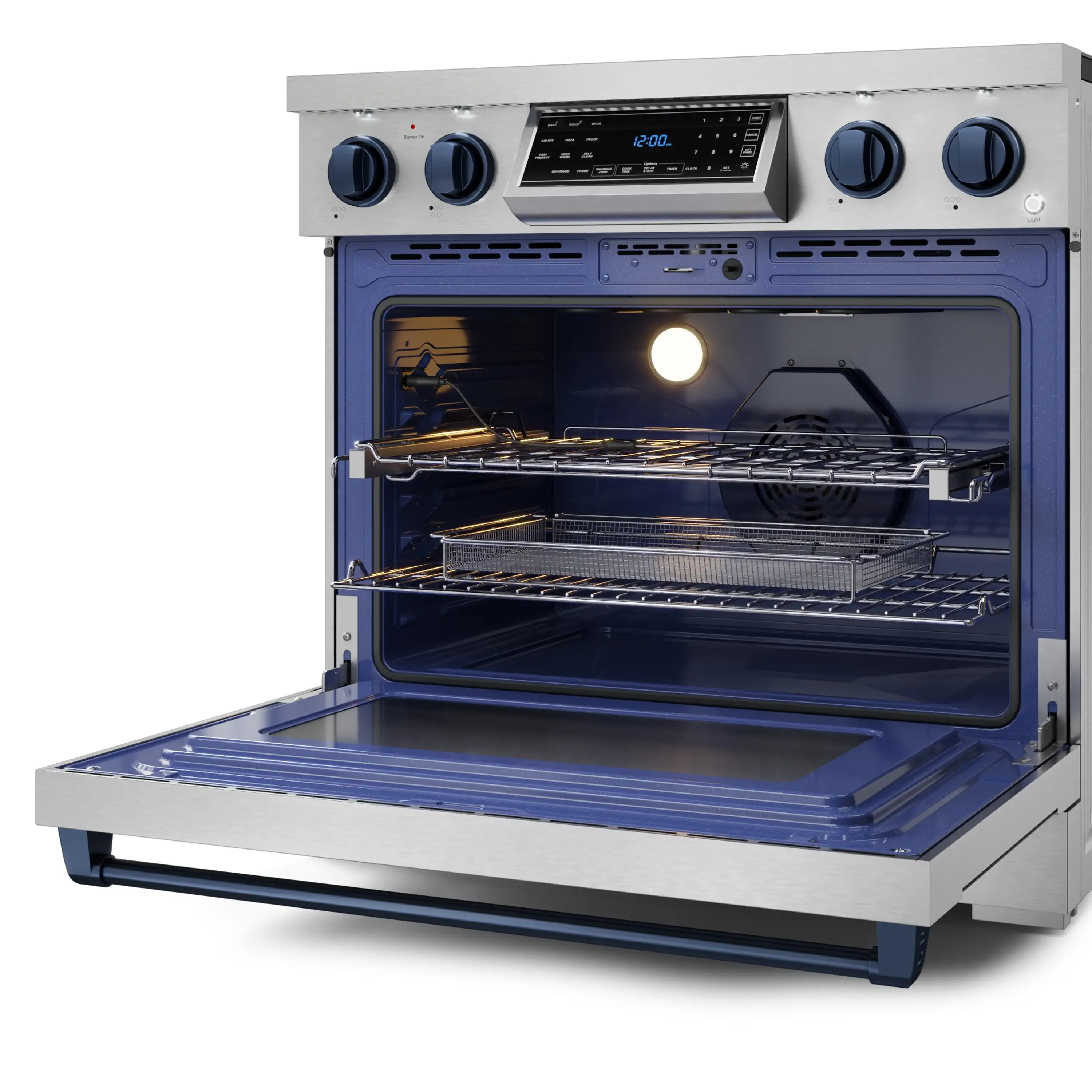 Gordon Ramsay by Thor Kitchen 4-Piece Appliance Package -  36-Inch Electric Range, Wall Mount Range Hood, 36-Inch French Door Refrigerator, and Dishwasher in Stainless Steel with Blue Trim - Image 10