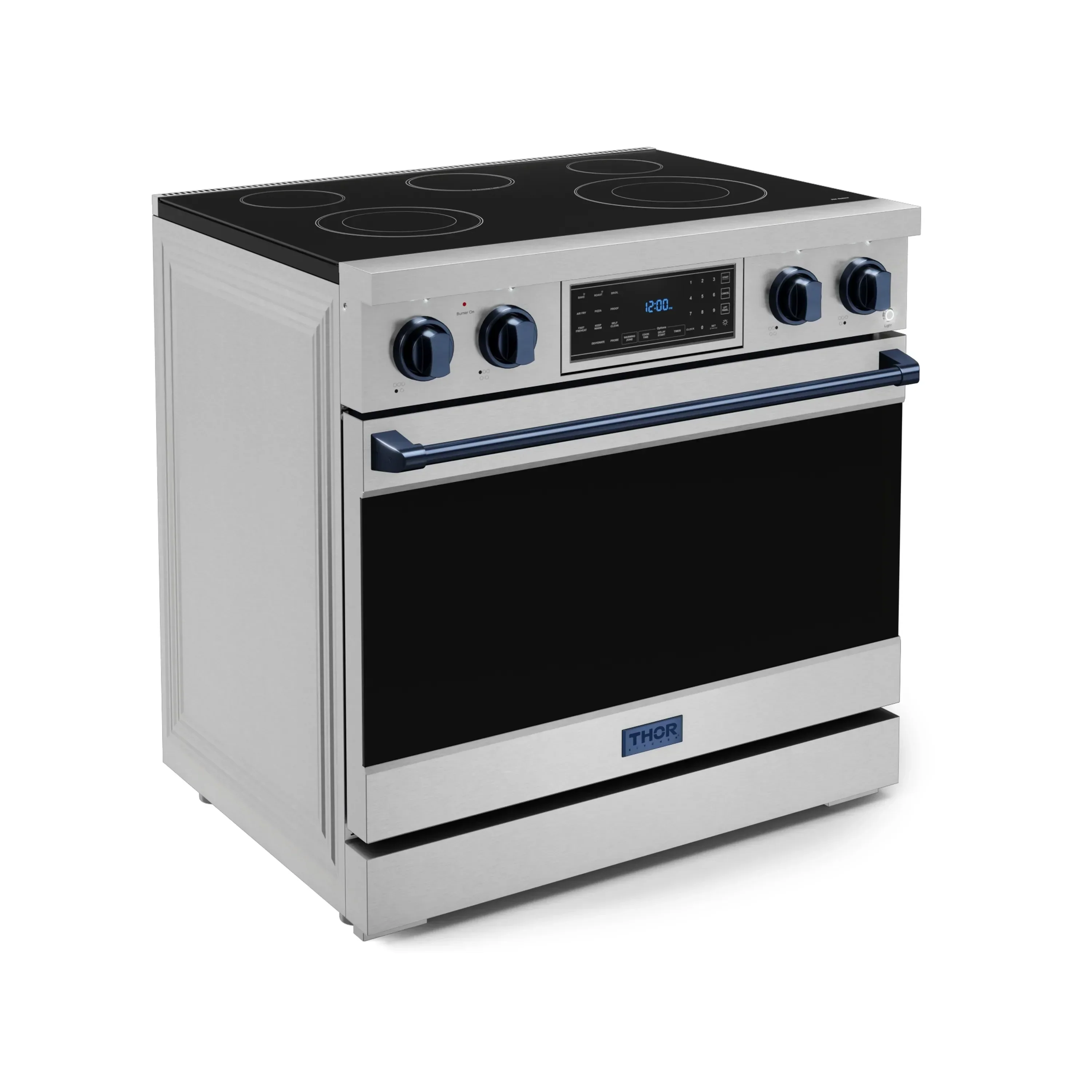 Gordon Ramsay by Thor Kitchen 4-Piece Appliance Package -  36-Inch Electric Range, Wall Mount Range Hood, 36-Inch French Door Refrigerator, and Dishwasher in Stainless Steel with Blue Trim - Image 7