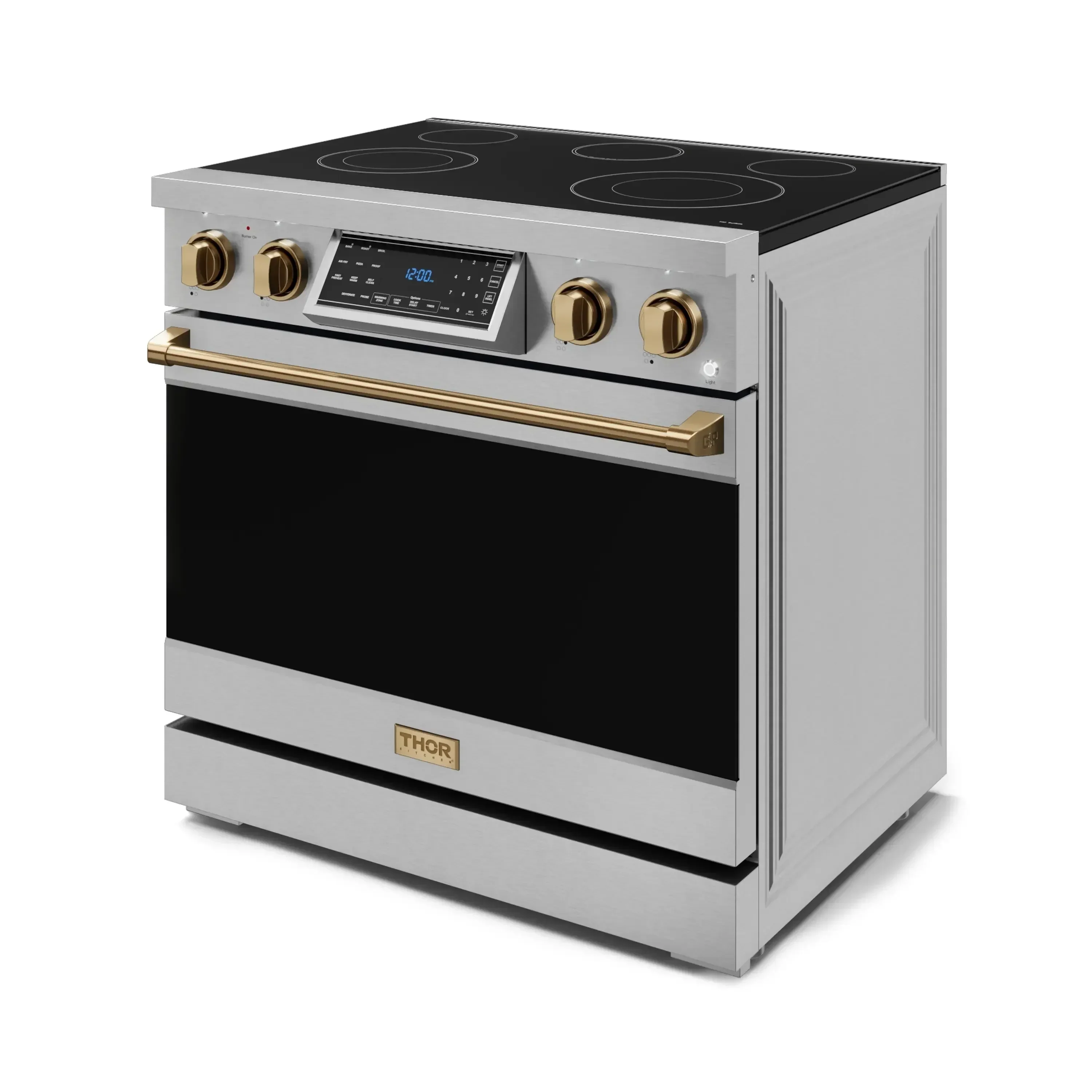 Gordon Ramsay by Thor Kitchen 4-Piece Appliance Package -  36-Inch Electric Range, Wall Mount Range Hood, 36-Inch French Door Refrigerator, and Dishwasher in Stainless Steel with Bronze Trim - Image 11