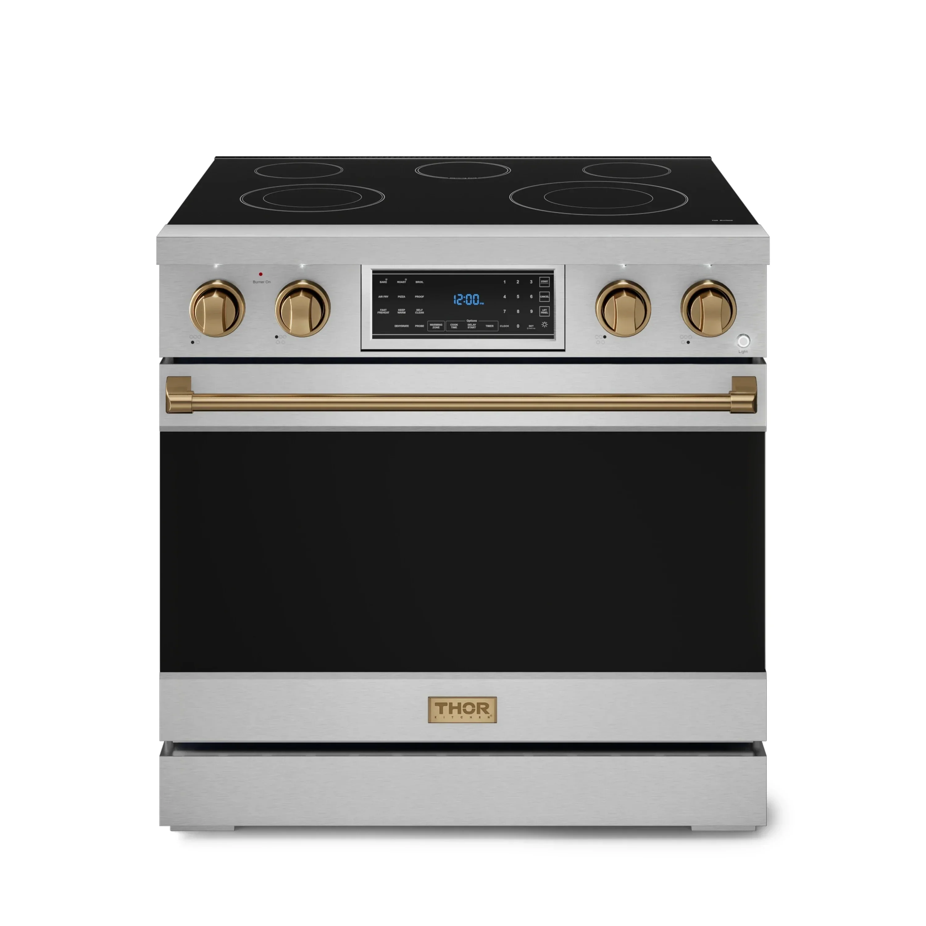 Gordon Ramsay by Thor Kitchen 4-Piece Appliance Package -  36-Inch Electric Range, Wall Mount Range Hood, 36-Inch French Door Refrigerator, and Dishwasher in Stainless Steel with Bronze Trim - Image 8