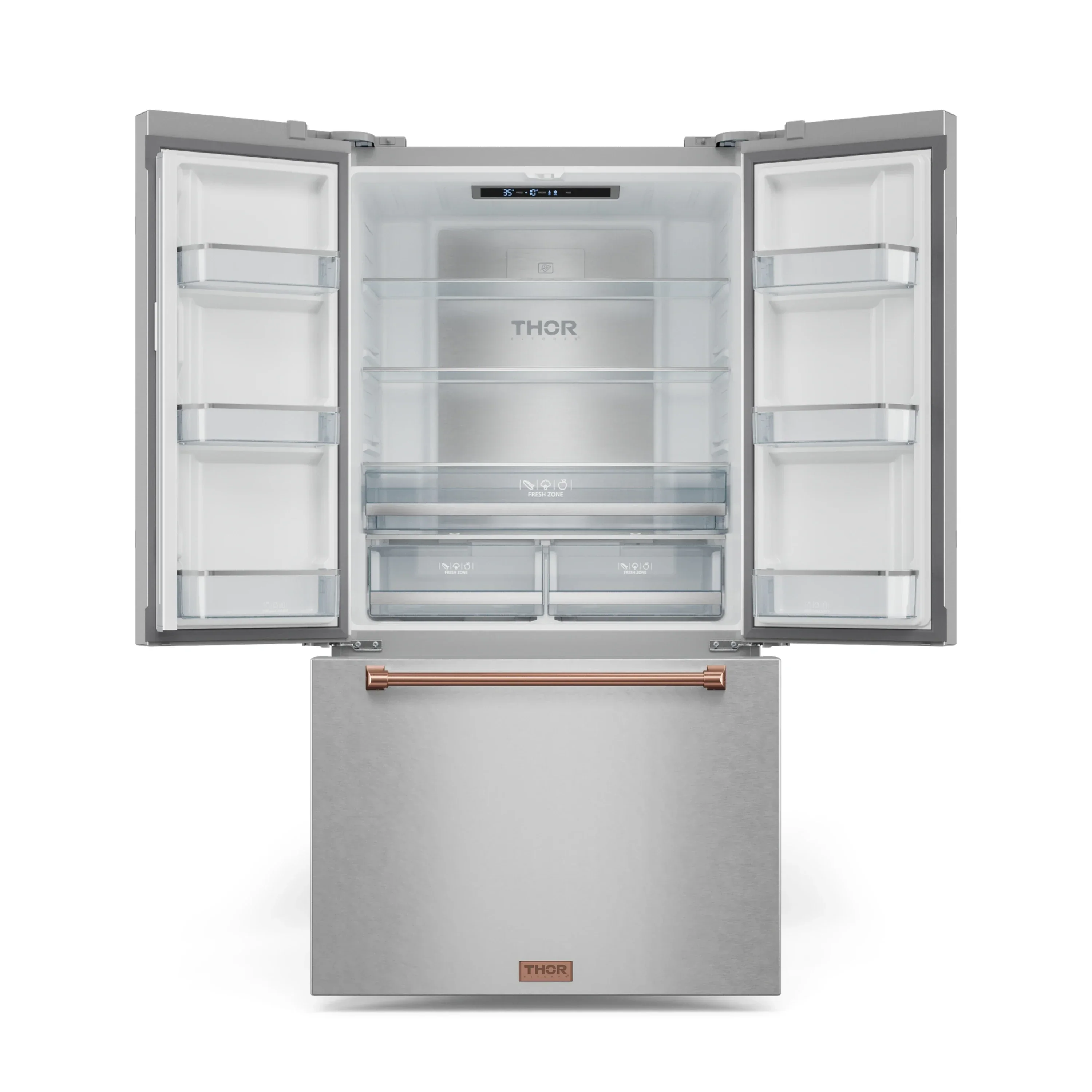 Gordon Ramsay by Thor Kitchen 4-Piece Appliance Package -  36-Inch Electric Range, Wall Mount Range Hood, 36-Inch French Door Refrigerator, and Dishwasher in Stainless Steel with Rose Gold Trim - Image 16