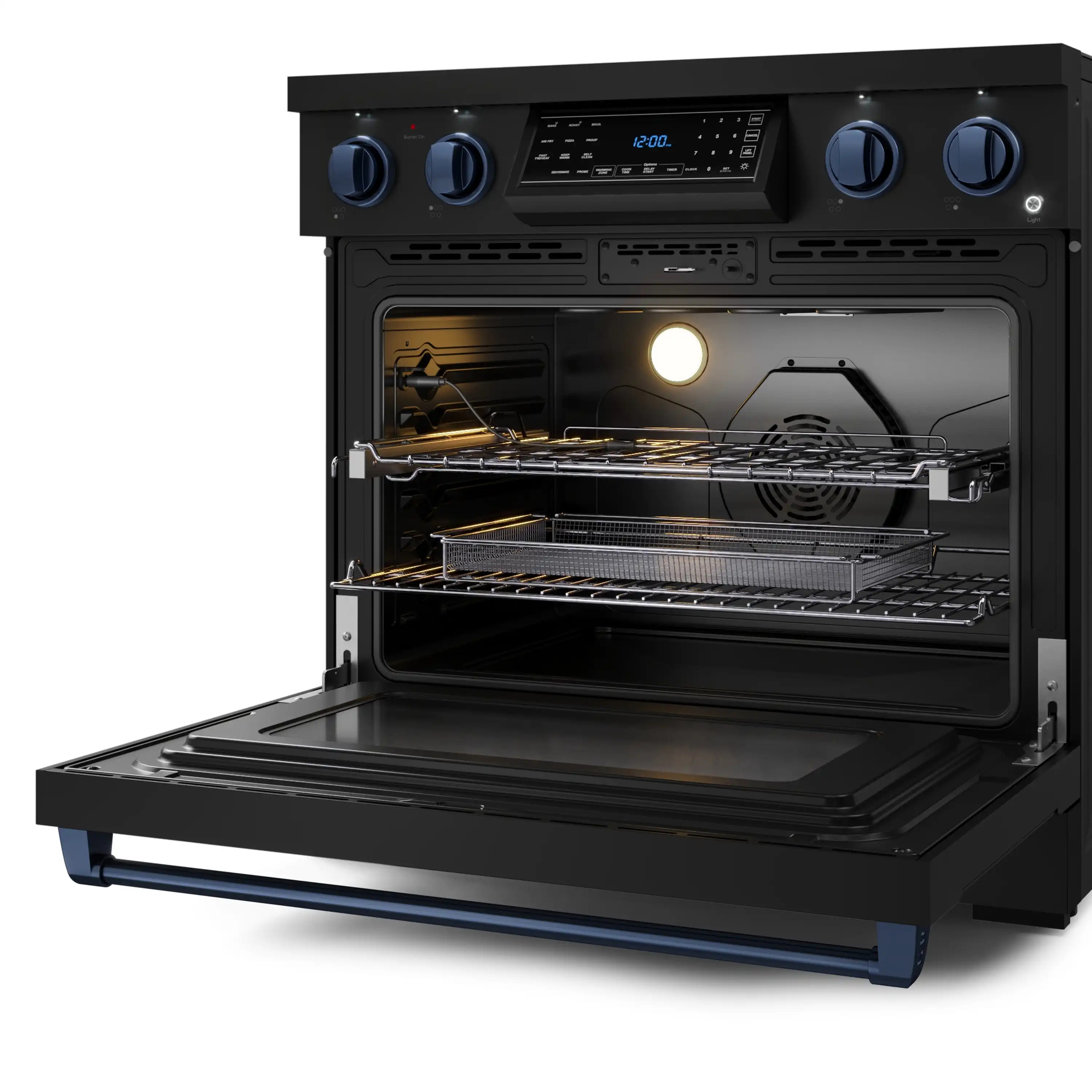 Gordon Ramsay by Thor Kitchen 4-Piece Appliance Package -  36-Inch Electric Range, Wall Mount Range Hood, 36-Inch French Door Refrigerator, and Dishwasher in Black with Blue Trim - Image 10