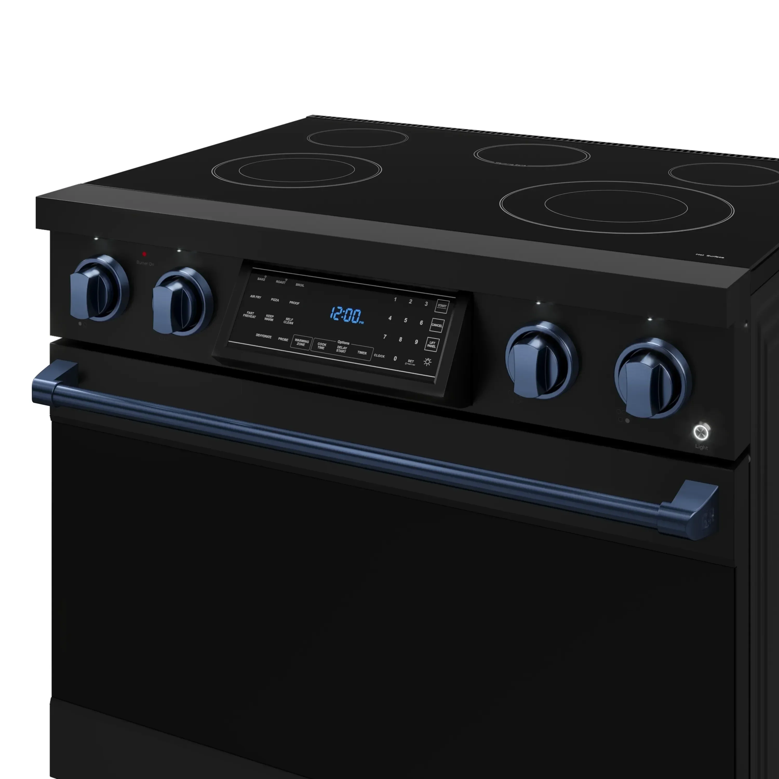 Gordon Ramsay by Thor Kitchen 4-Piece Appliance Package -  36-Inch Electric Range, Wall Mount Range Hood, 36-Inch French Door Refrigerator, and Dishwasher in Black with Blue Trim - Image 12