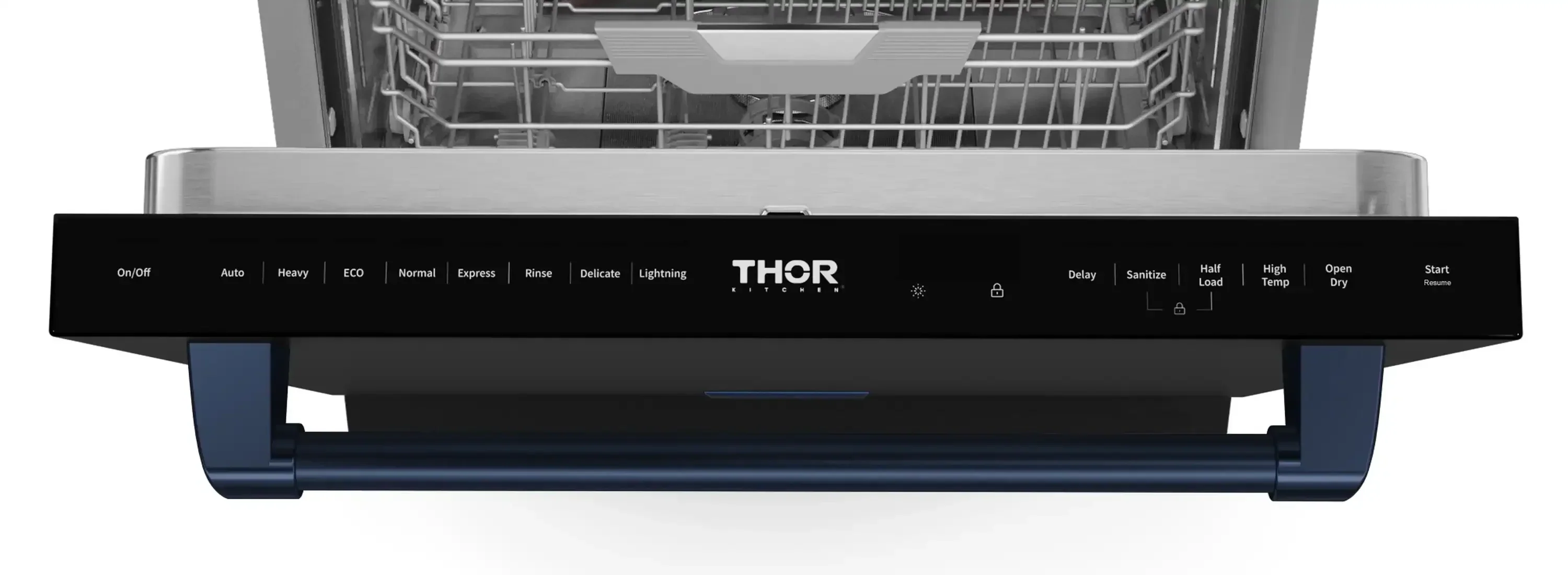 Gordon Ramsay by Thor Kitchen 4-Piece Appliance Package -  36-Inch Electric Range, Wall Mount Range Hood, 36-Inch French Door Refrigerator, and Dishwasher in Black with Blue Trim - Image 28