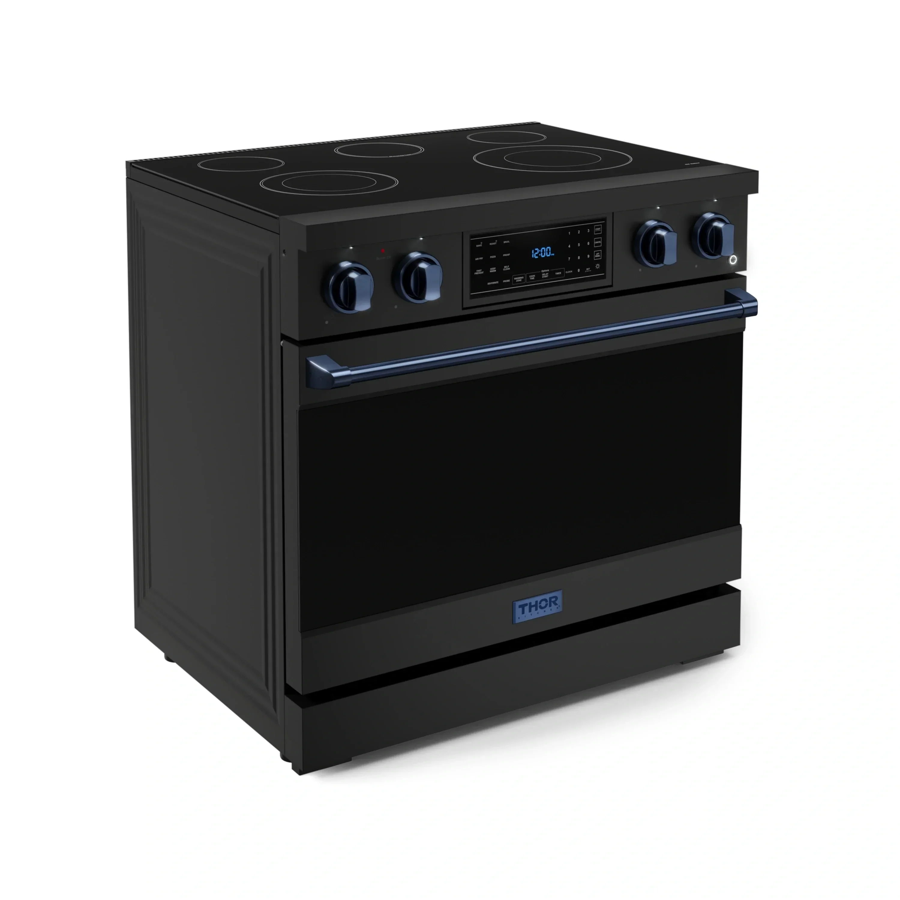 Gordon Ramsay by Thor Kitchen 4-Piece Appliance Package -  36-Inch Electric Range, Wall Mount Range Hood, 36-Inch French Door Refrigerator, and Dishwasher in Black with Blue Trim - Image 7