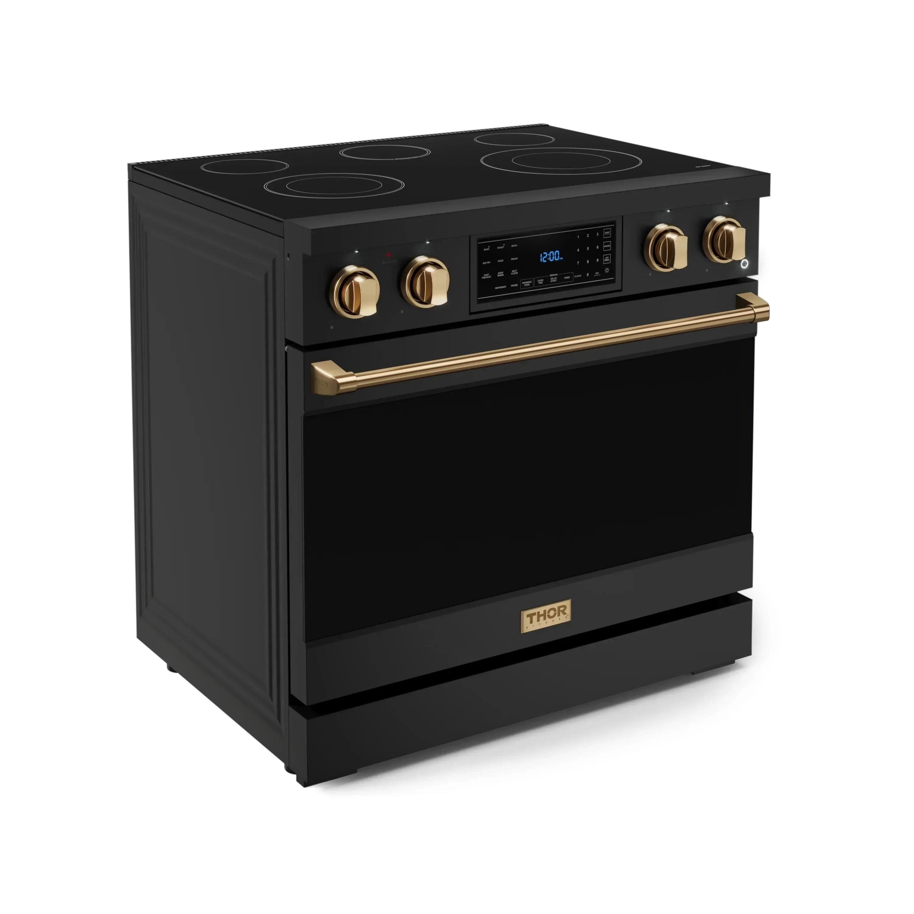 Gordon Ramsay by Thor Kitchen 4-Piece Appliance Package -  36-Inch Electric Range, Wall Mount Range Hood, 36-Inch French Door Refrigerator, and Dishwasher in Black with Bronze Trim - Image 10