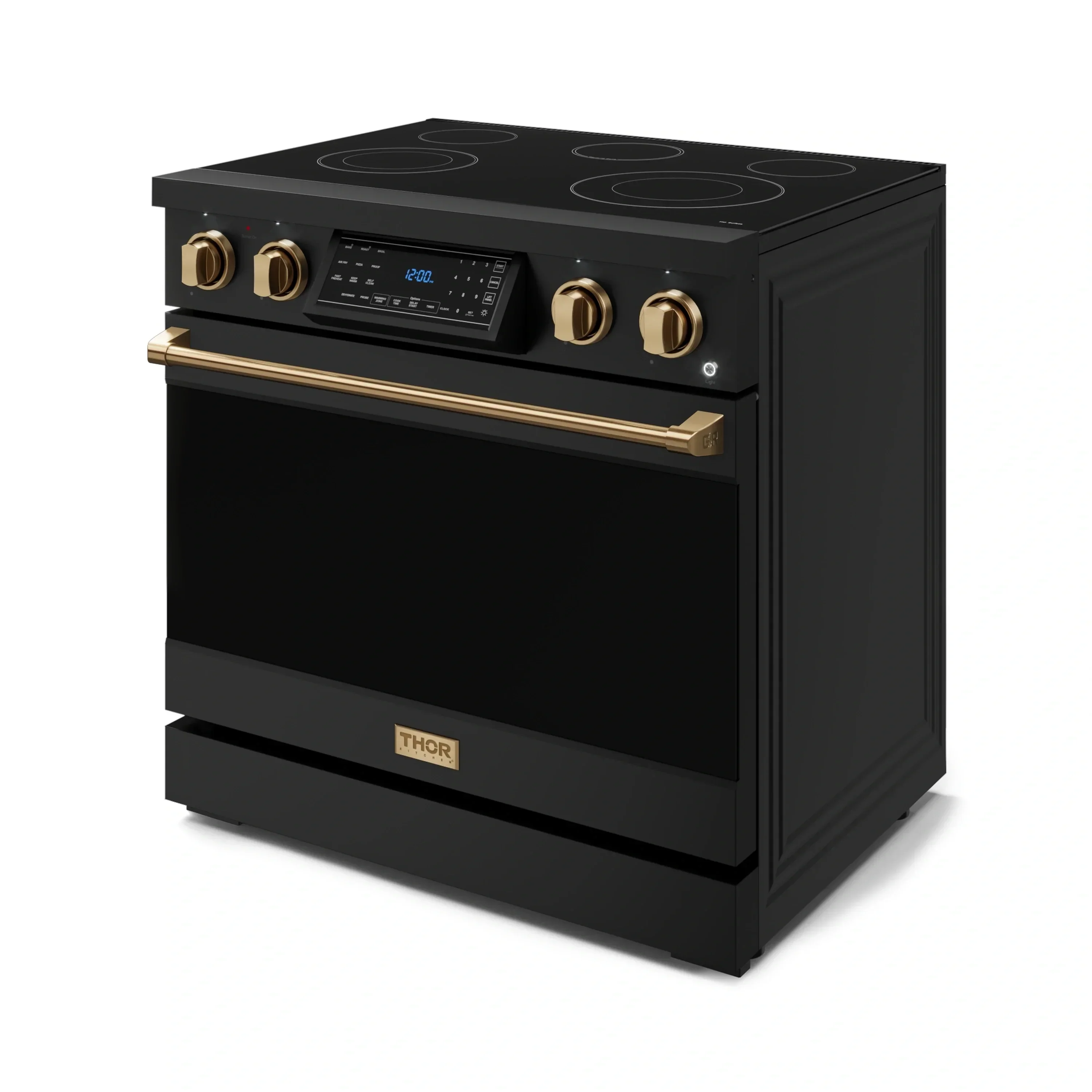 Gordon Ramsay by Thor Kitchen 4-Piece Appliance Package -  36-Inch Electric Range, Wall Mount Range Hood, 36-Inch French Door Refrigerator, and Dishwasher in Black with Bronze Trim - Image 11