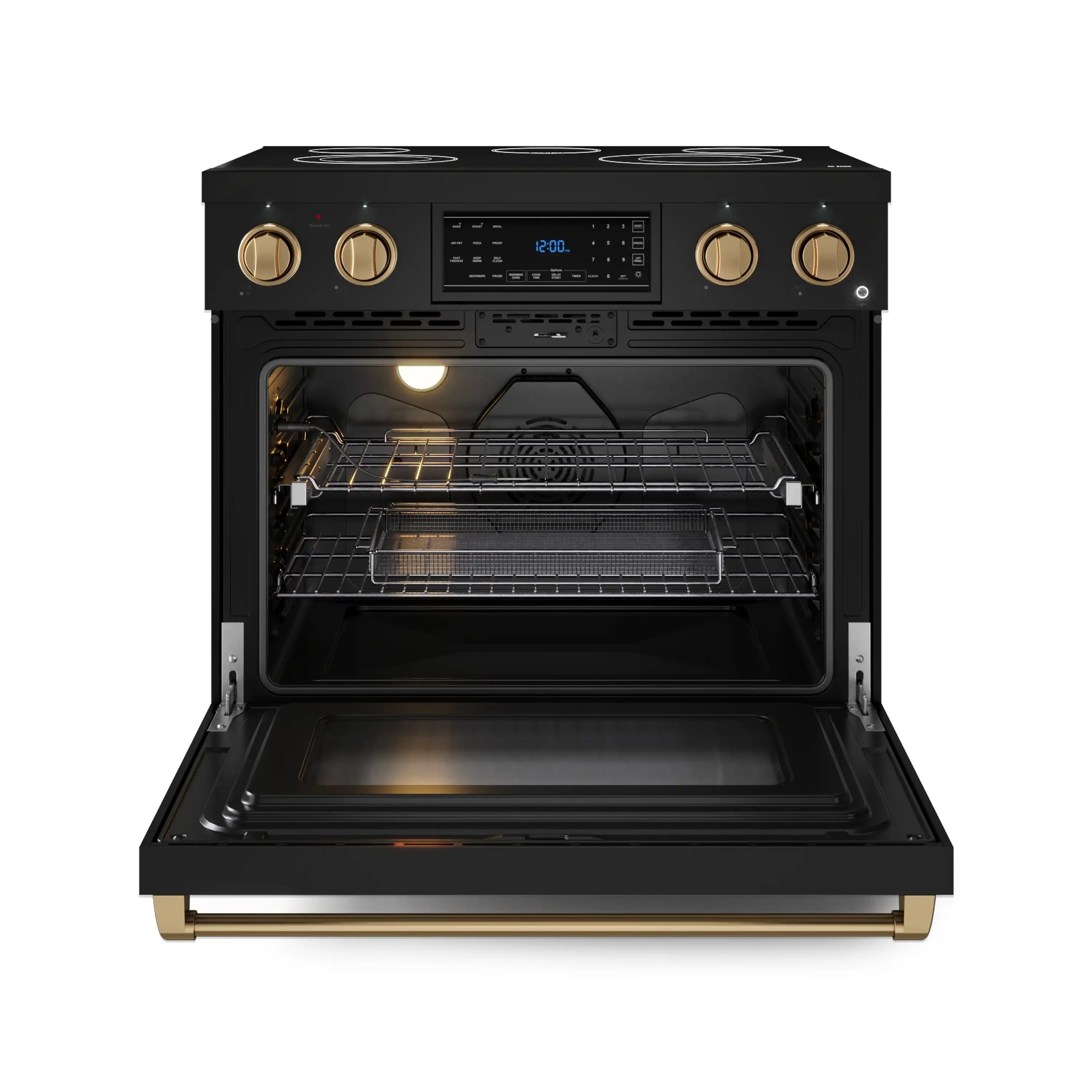 Gordon Ramsay by Thor Kitchen 4-Piece Appliance Package -  36-Inch Electric Range, Wall Mount Range Hood, 36-Inch French Door Refrigerator, and Dishwasher in Black with Bronze Trim - Image 12