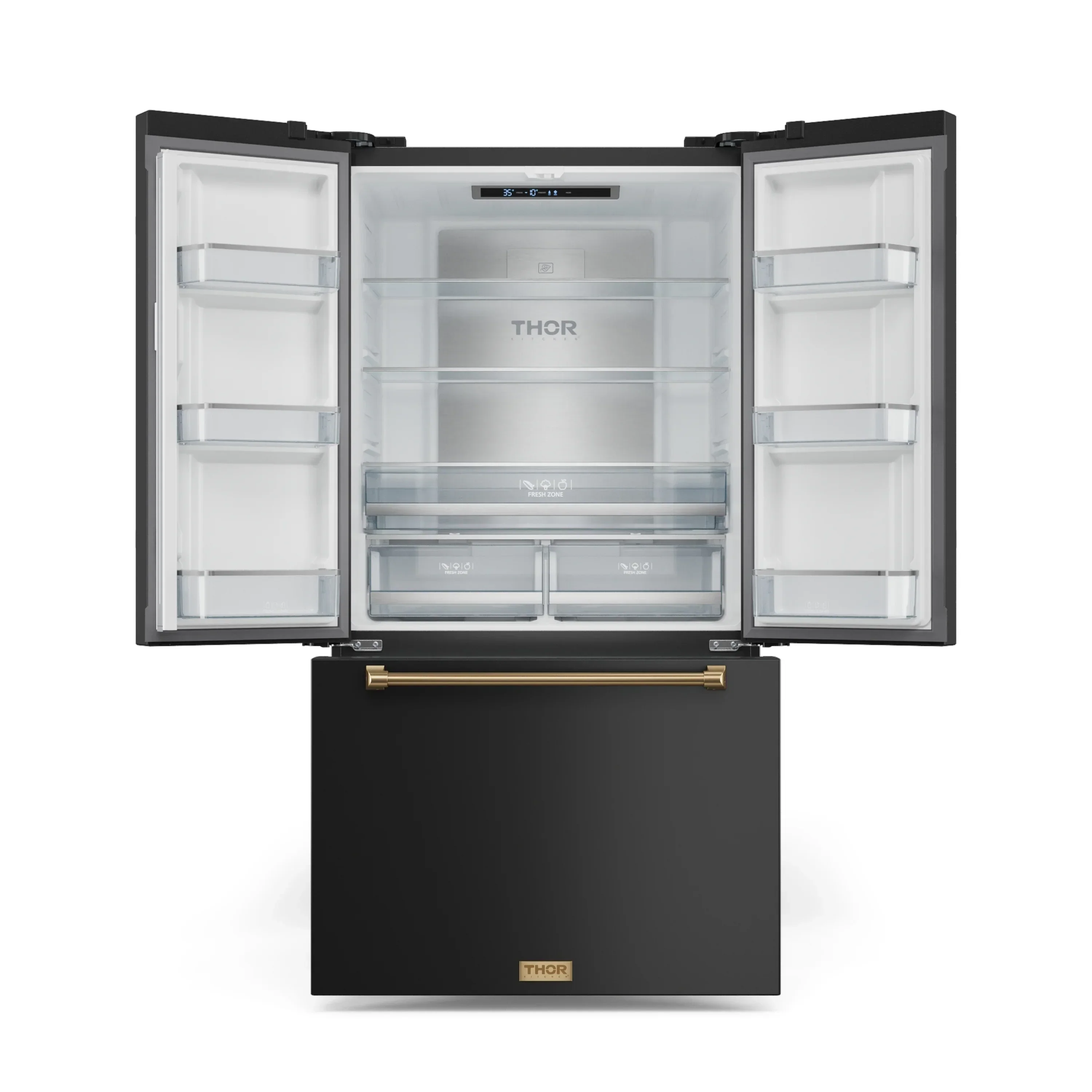 Gordon Ramsay by Thor Kitchen 4-Piece Appliance Package -  36-Inch Electric Range, Wall Mount Range Hood, 36-Inch French Door Refrigerator, and Dishwasher in Black with Bronze Trim - Image 20