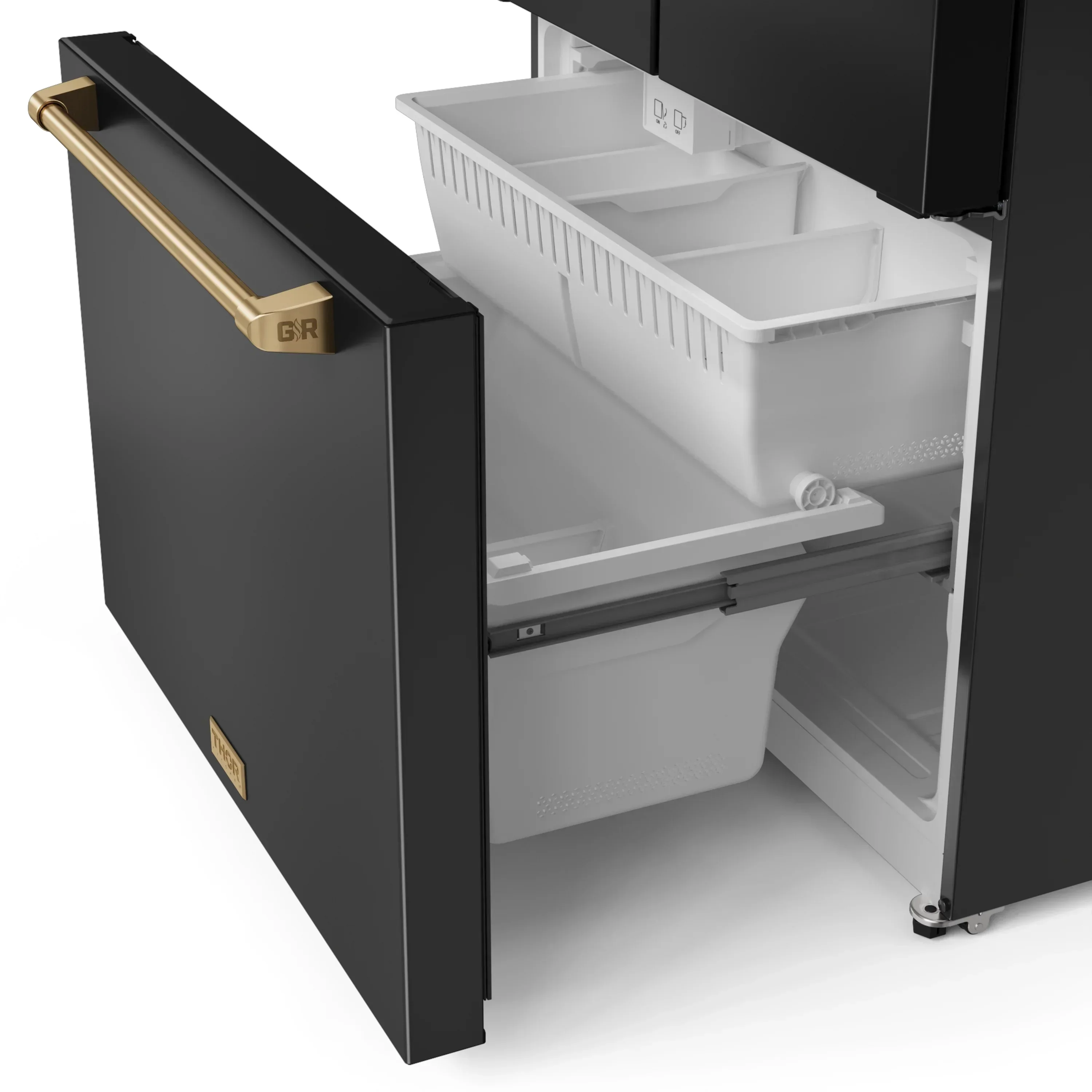 Gordon Ramsay by Thor Kitchen 4-Piece Appliance Package -  36-Inch Electric Range, Wall Mount Range Hood, 36-Inch French Door Refrigerator, and Dishwasher in Black with Bronze Trim - Image 23