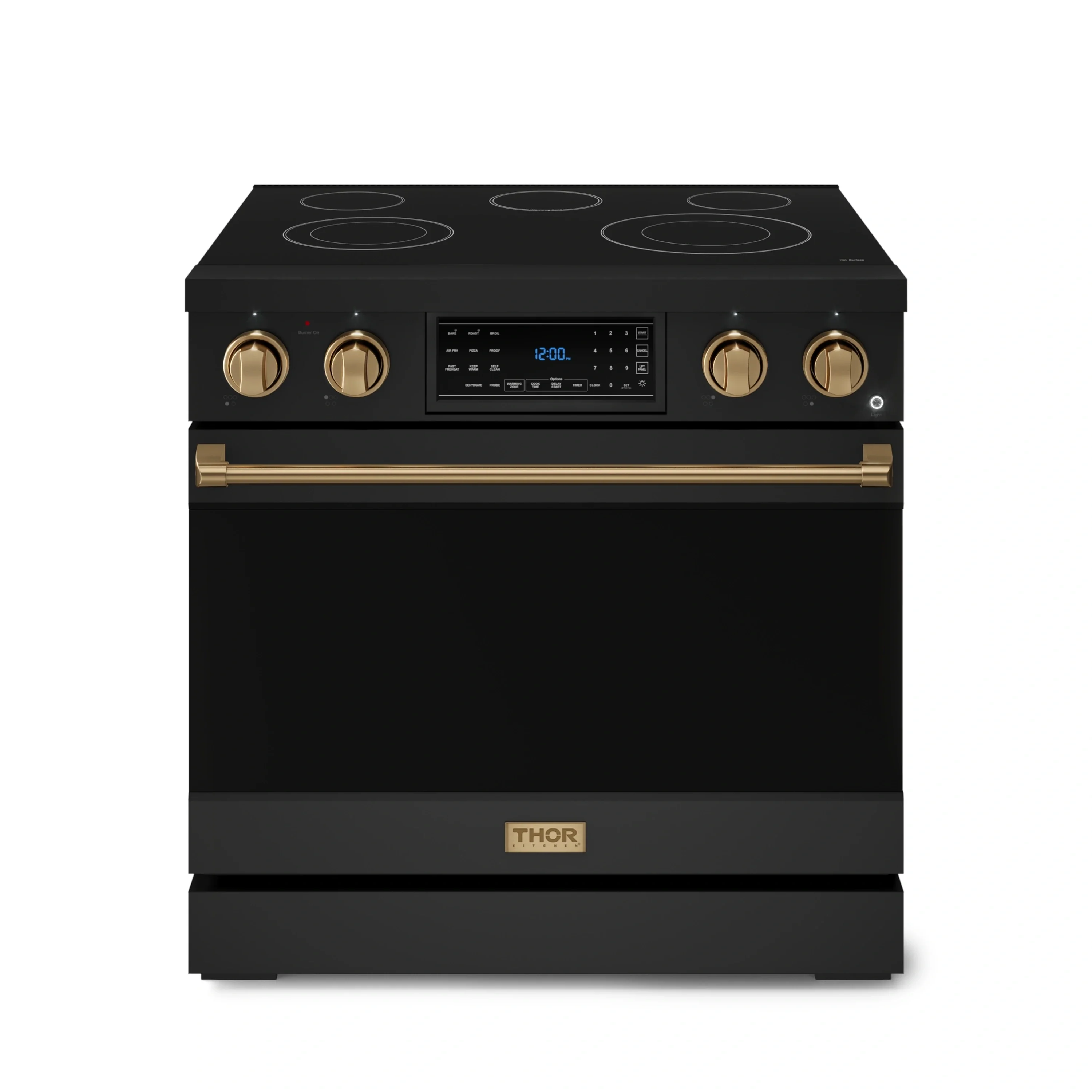 Gordon Ramsay by Thor Kitchen 4-Piece Appliance Package -  36-Inch Electric Range, Wall Mount Range Hood, 36-Inch French Door Refrigerator, and Dishwasher in Black with Bronze Trim - Image 8