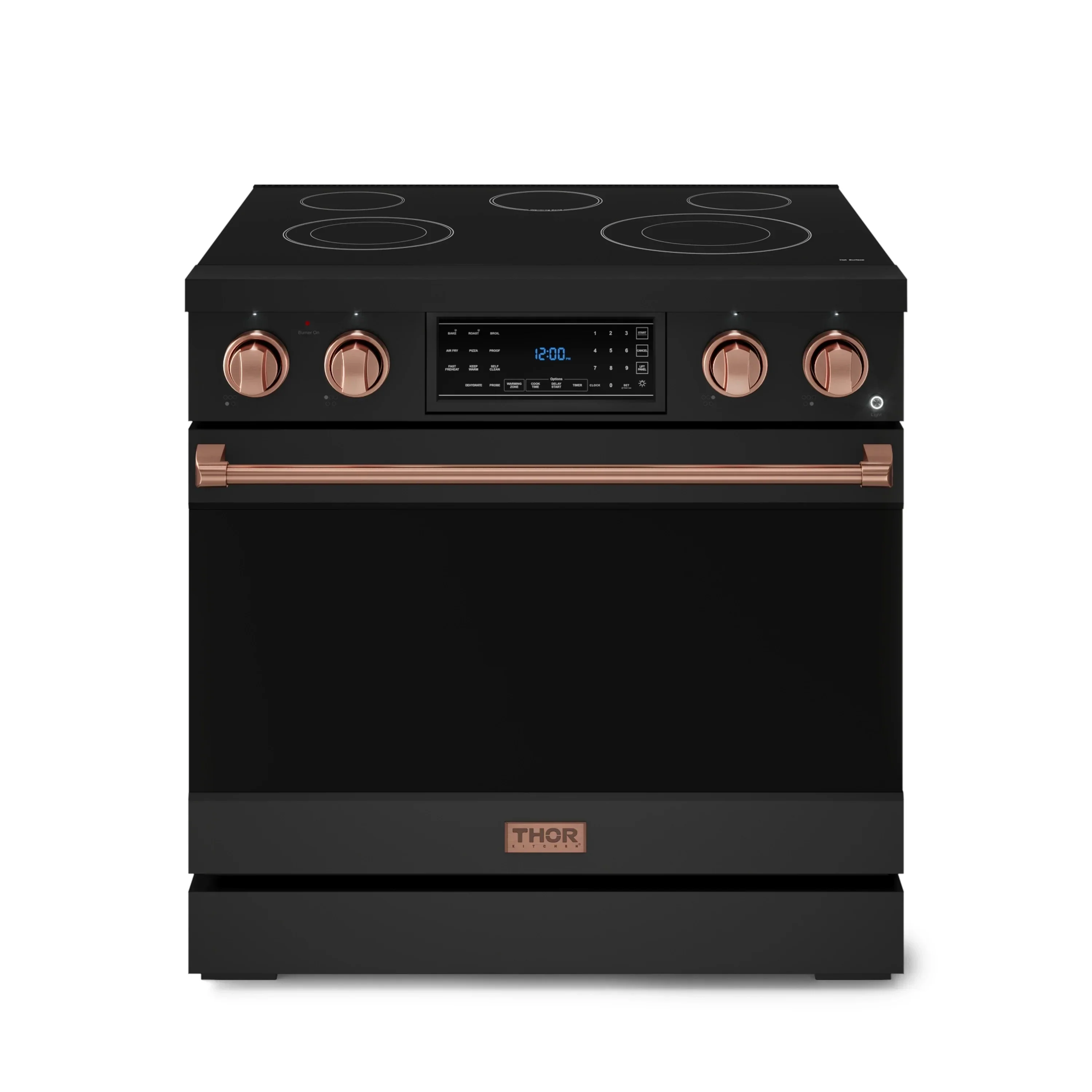 Gordon Ramsay by Thor Kitchen 4-Piece Appliance Package -  36-Inch Electric Range, Wall Mount Range Hood, 36-Inch French Door Refrigerator, and Dishwasher in Black with Rose Gold Trim - Image 5