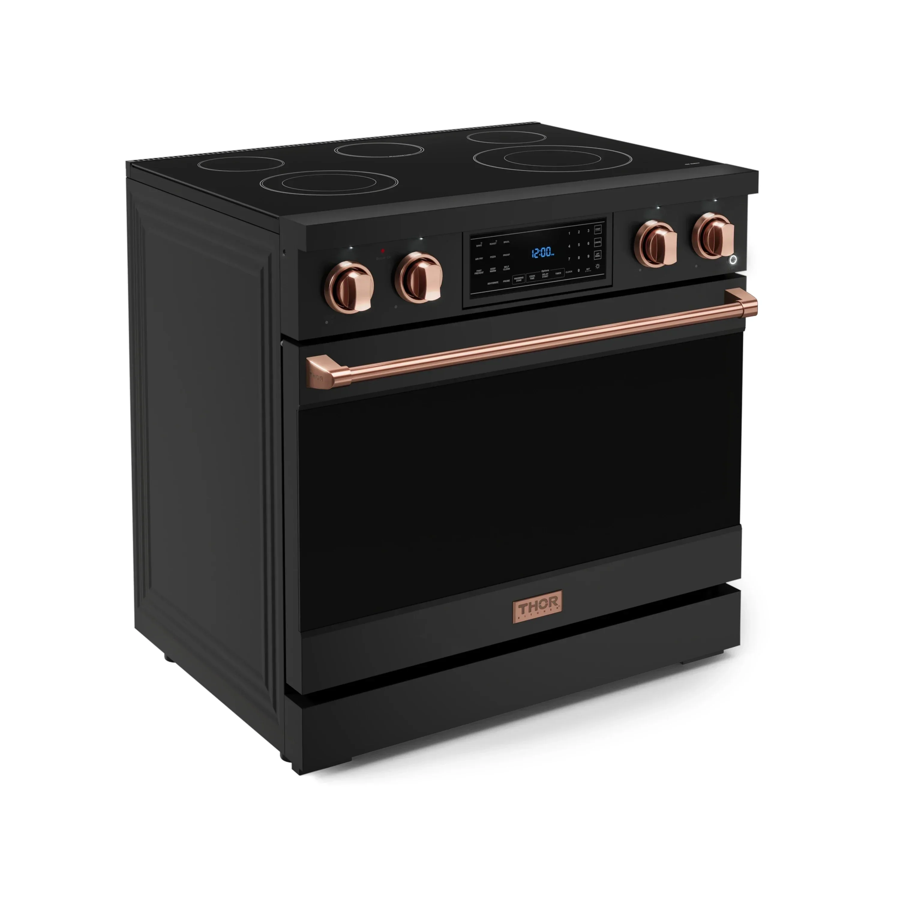Gordon Ramsay by Thor Kitchen 4-Piece Appliance Package -  36-Inch Electric Range, Wall Mount Range Hood, 36-Inch French Door Refrigerator, and Dishwasher in Black with Rose Gold Trim - Image 7