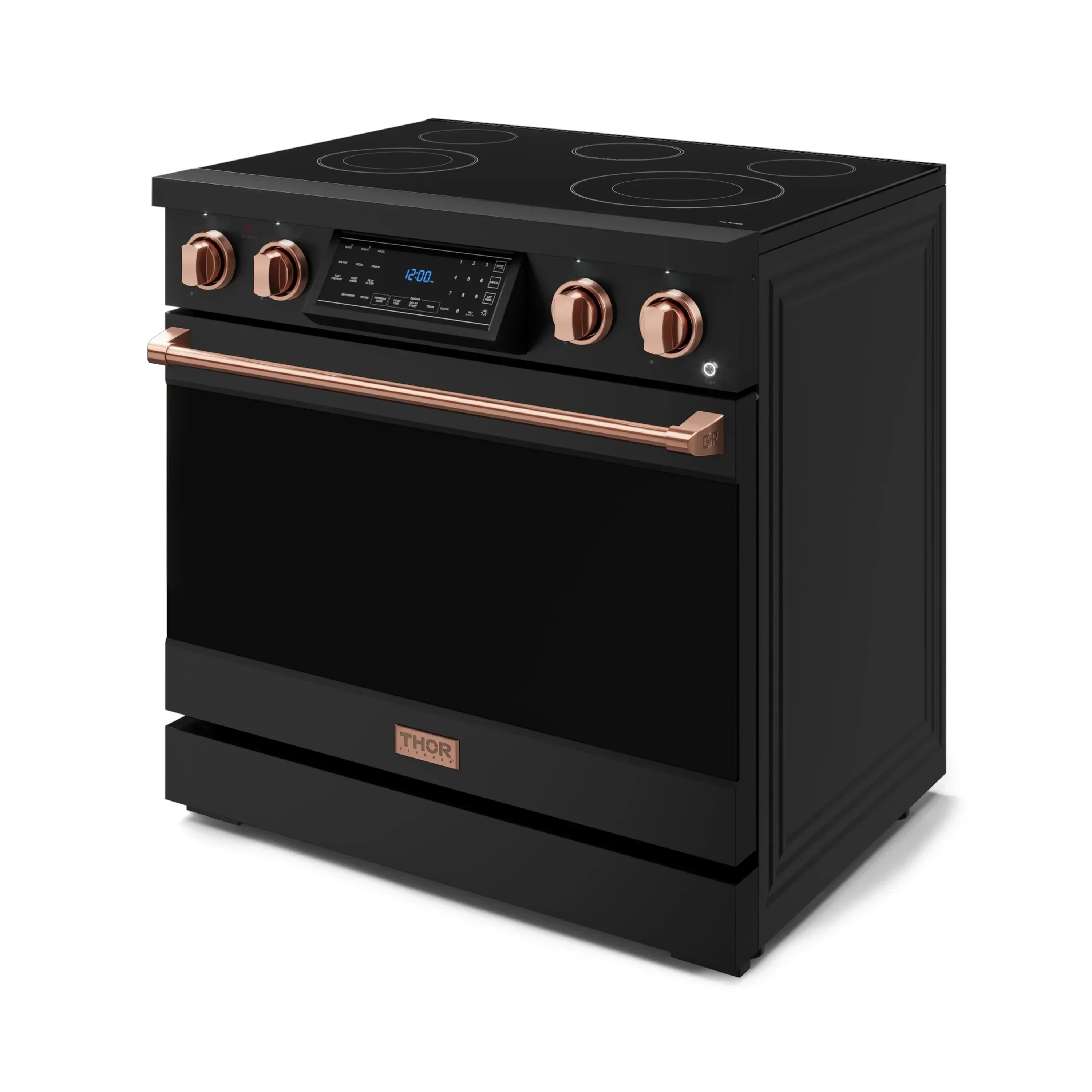 Gordon Ramsay by Thor Kitchen 4-Piece Appliance Package -  36-Inch Electric Range, Wall Mount Range Hood, 36-Inch French Door Refrigerator, and Dishwasher in Black with Rose Gold Trim - Image 8