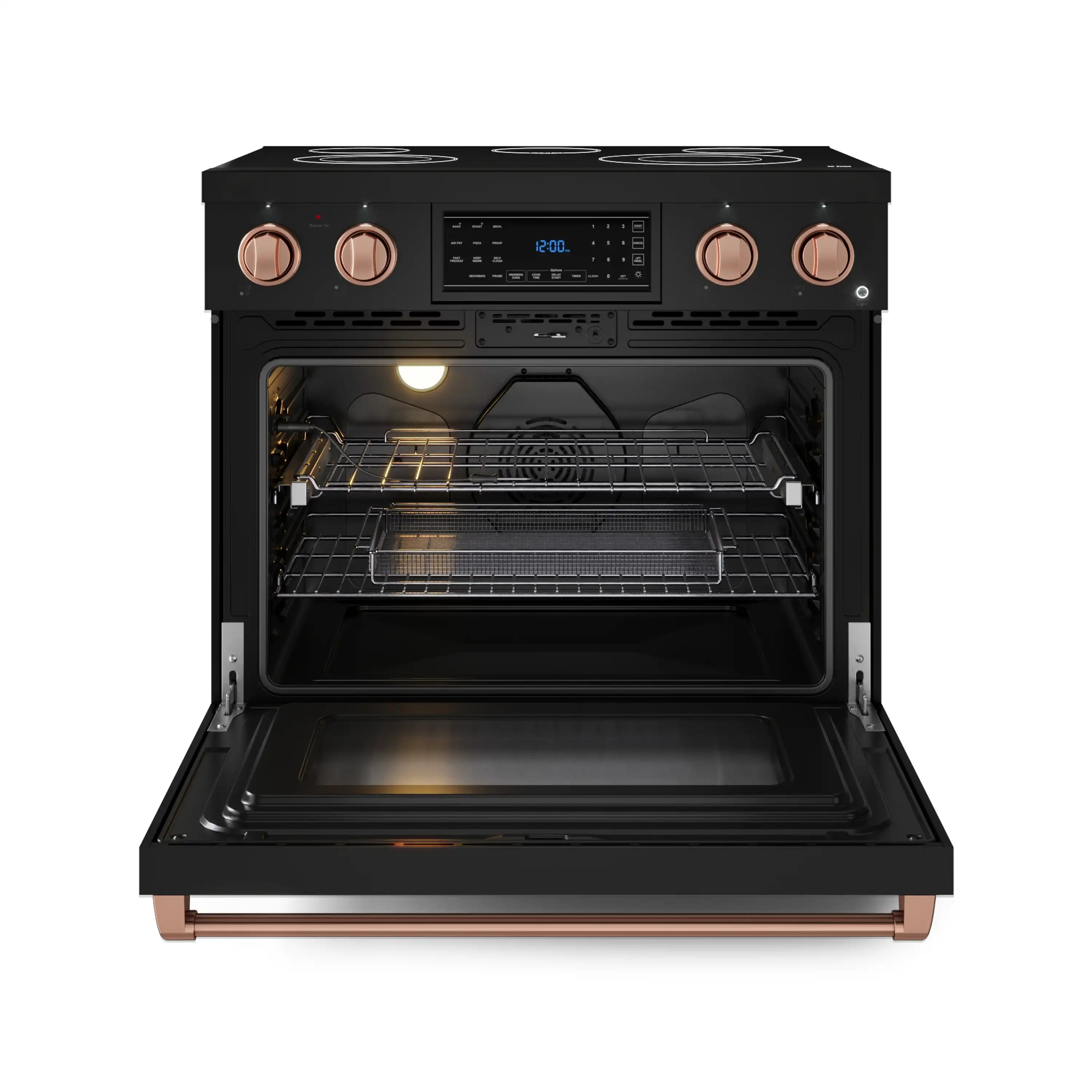 Gordon Ramsay by Thor Kitchen 4-Piece Appliance Package -  36-Inch Electric Range, Wall Mount Range Hood, 36-Inch French Door Refrigerator, and Dishwasher in Black with Rose Gold Trim - Image 9