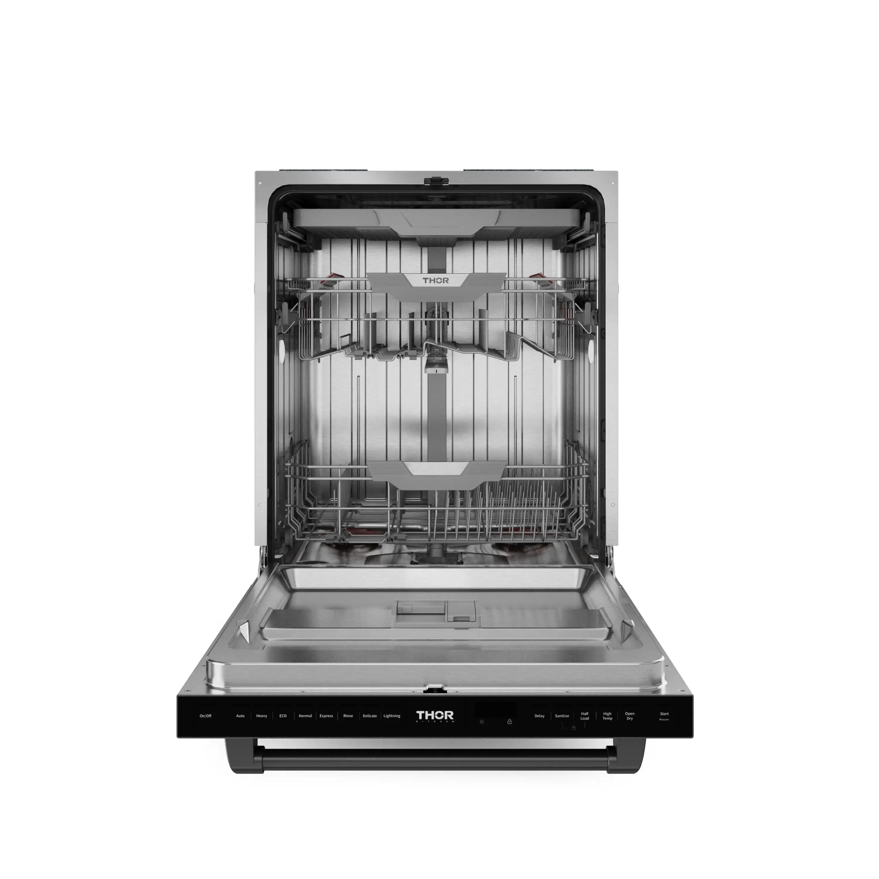 Gordon Ramsay by Thor Kitchen 4-Piece Appliance Package -  48-Inch Natural Gas Range, Wall Mount Range Hood, 36-Inch French Door Refrigerator, and Dishwasher in Stainless Steel with Black Trim - Image 24