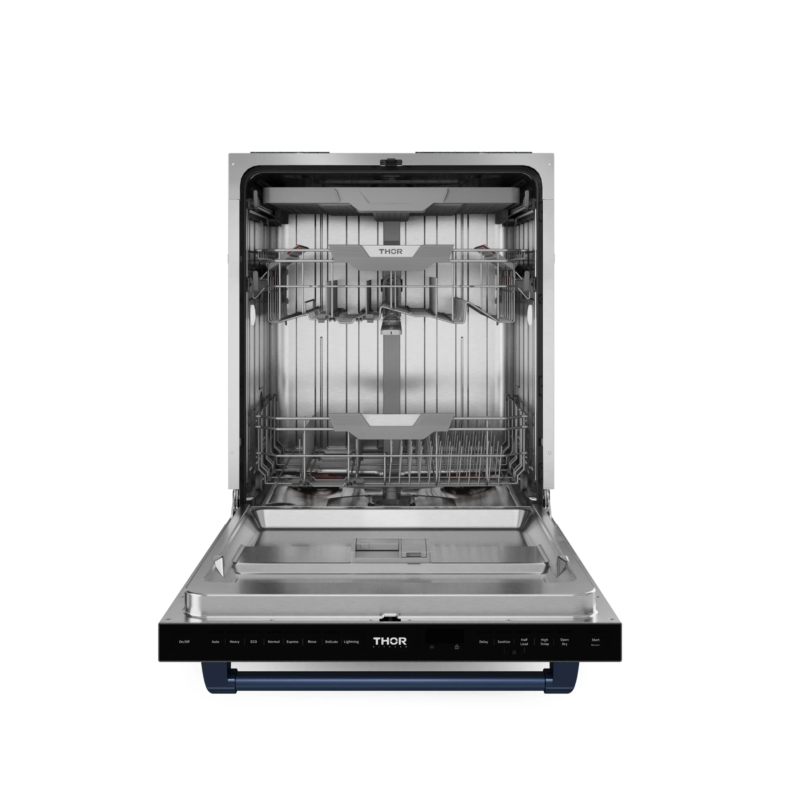 Gordon Ramsay by Thor Kitchen 4-Piece Appliance Package -  48-Inch Natural Gas Range, Wall Mount Range Hood, 36-Inch French Door Refrigerator, and Dishwasher in Stainless Steel with Blue Trim - Image 24