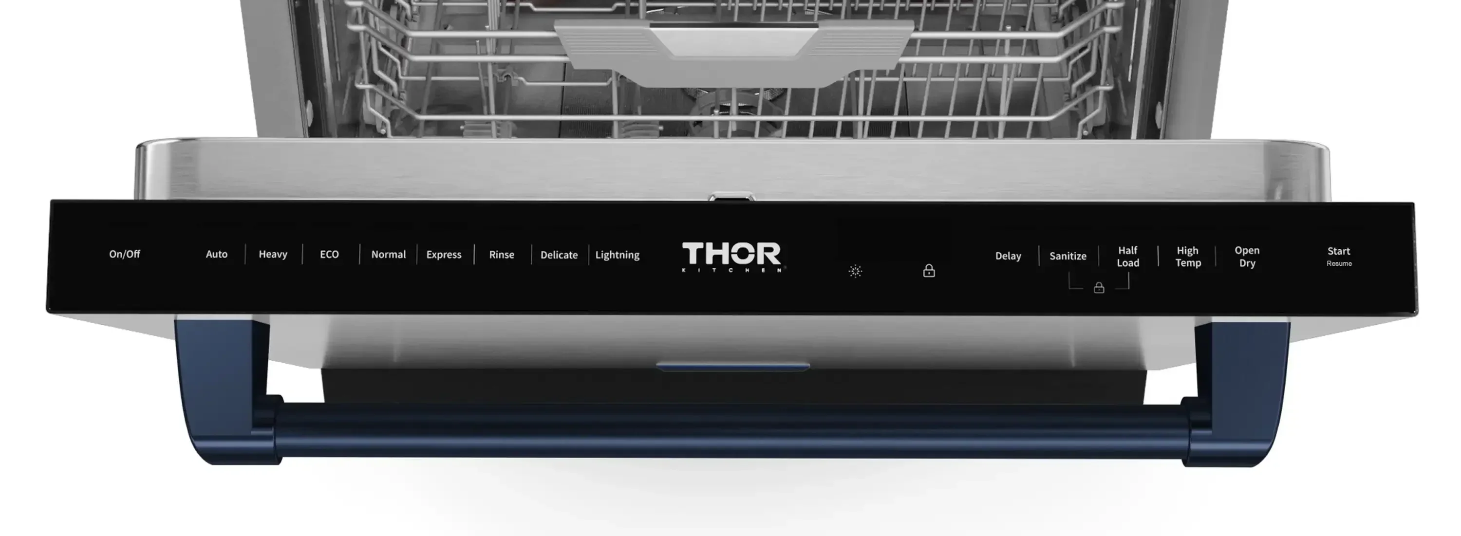 Gordon Ramsay by Thor Kitchen 4-Piece Appliance Package -  48-Inch Natural Gas Range, Wall Mount Range Hood, 36-Inch French Door Refrigerator, and Dishwasher in Stainless Steel with Blue Trim - Image 27