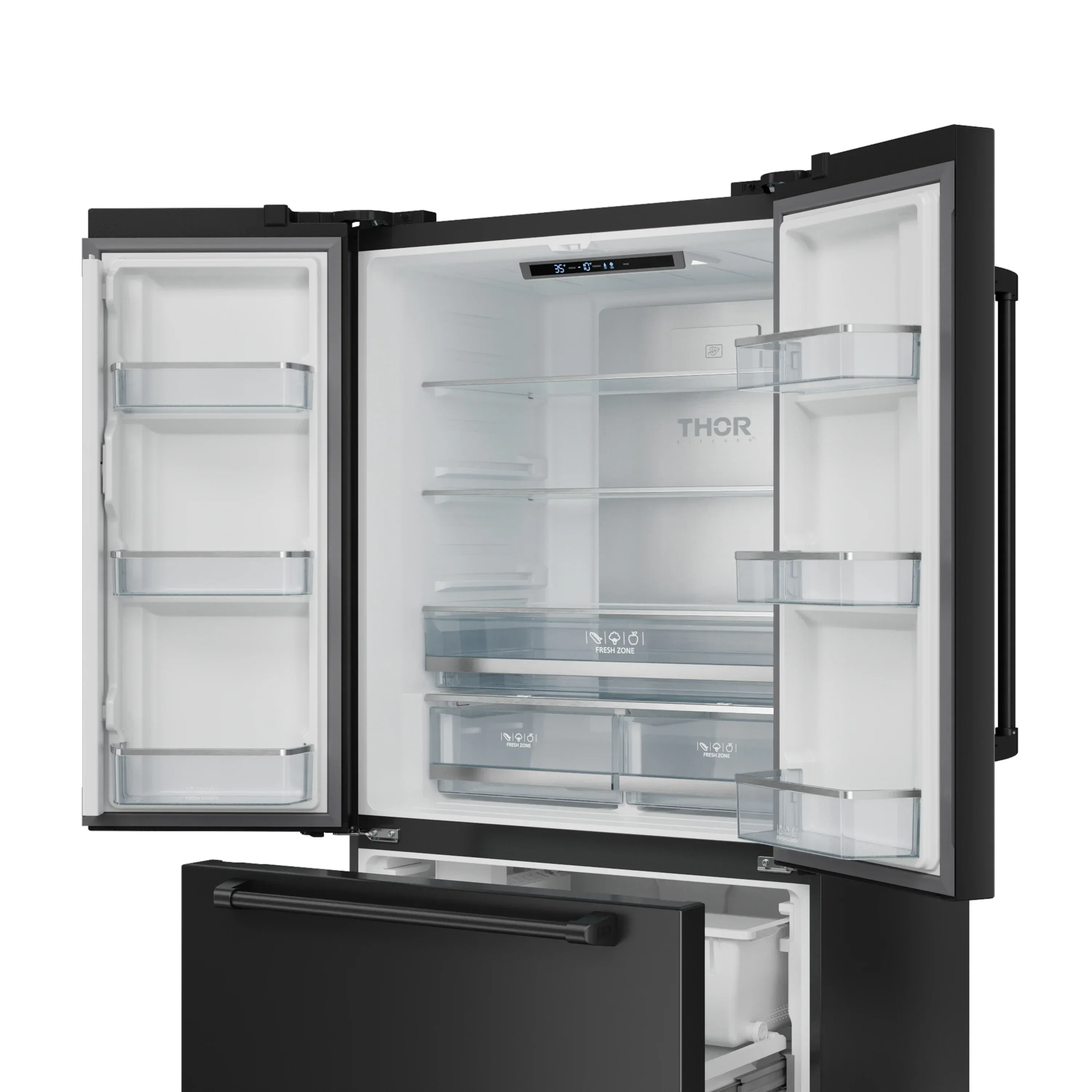 Gordon Ramsay by Thor Kitchen 4-Piece Appliance Package -  48-Inch Natural Gas Range, Wall Mount Range Hood, 36-Inch French Door Refrigerator, and Dishwasher in Black - Image 18