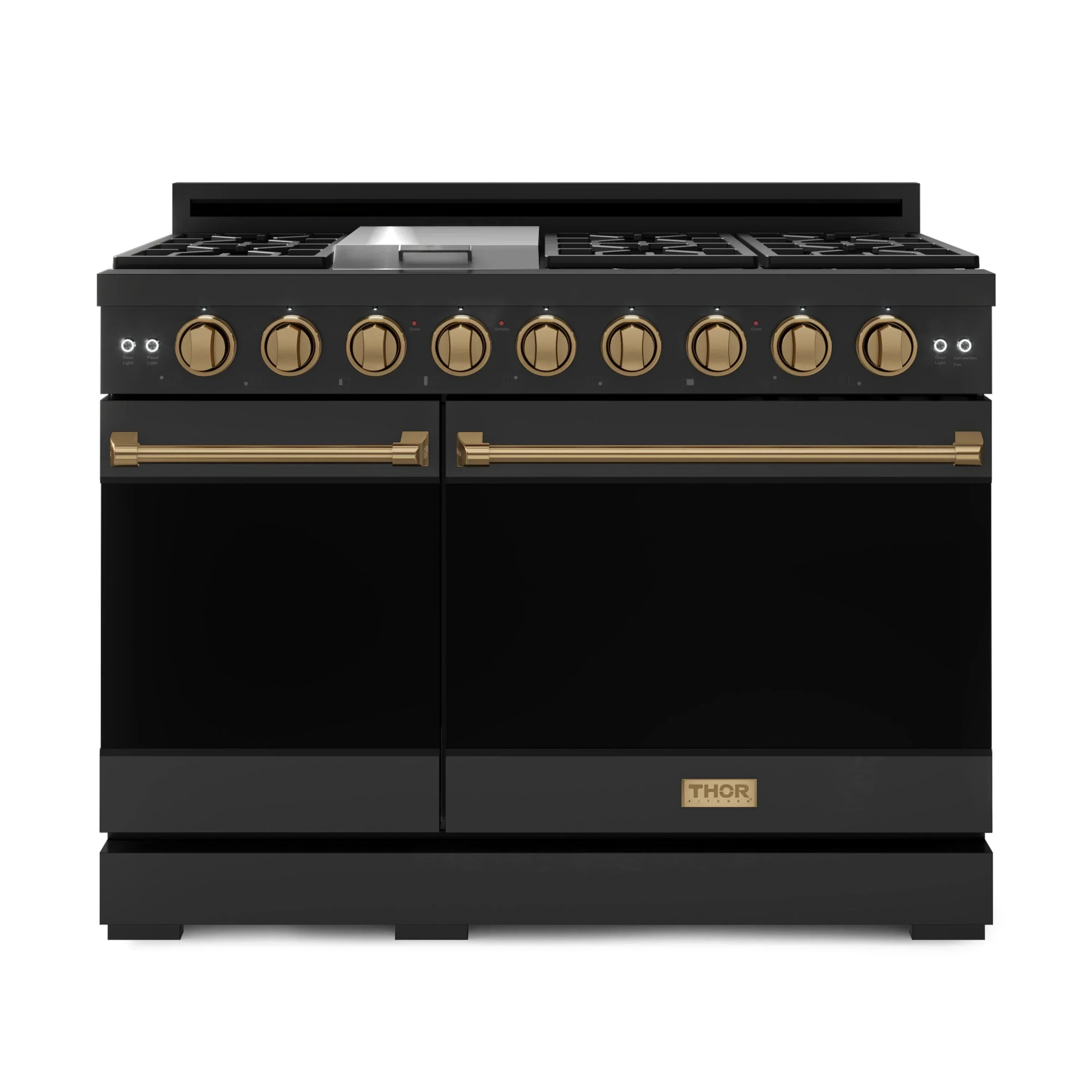 Gordon Ramsay by Thor Kitchen 4-Piece Appliance Package -  48-Inch Natural Gas Range, Wall Mount Range Hood, 36-Inch French Door Refrigerator, and Dishwasher in Black with Bronze Trim - Image 11