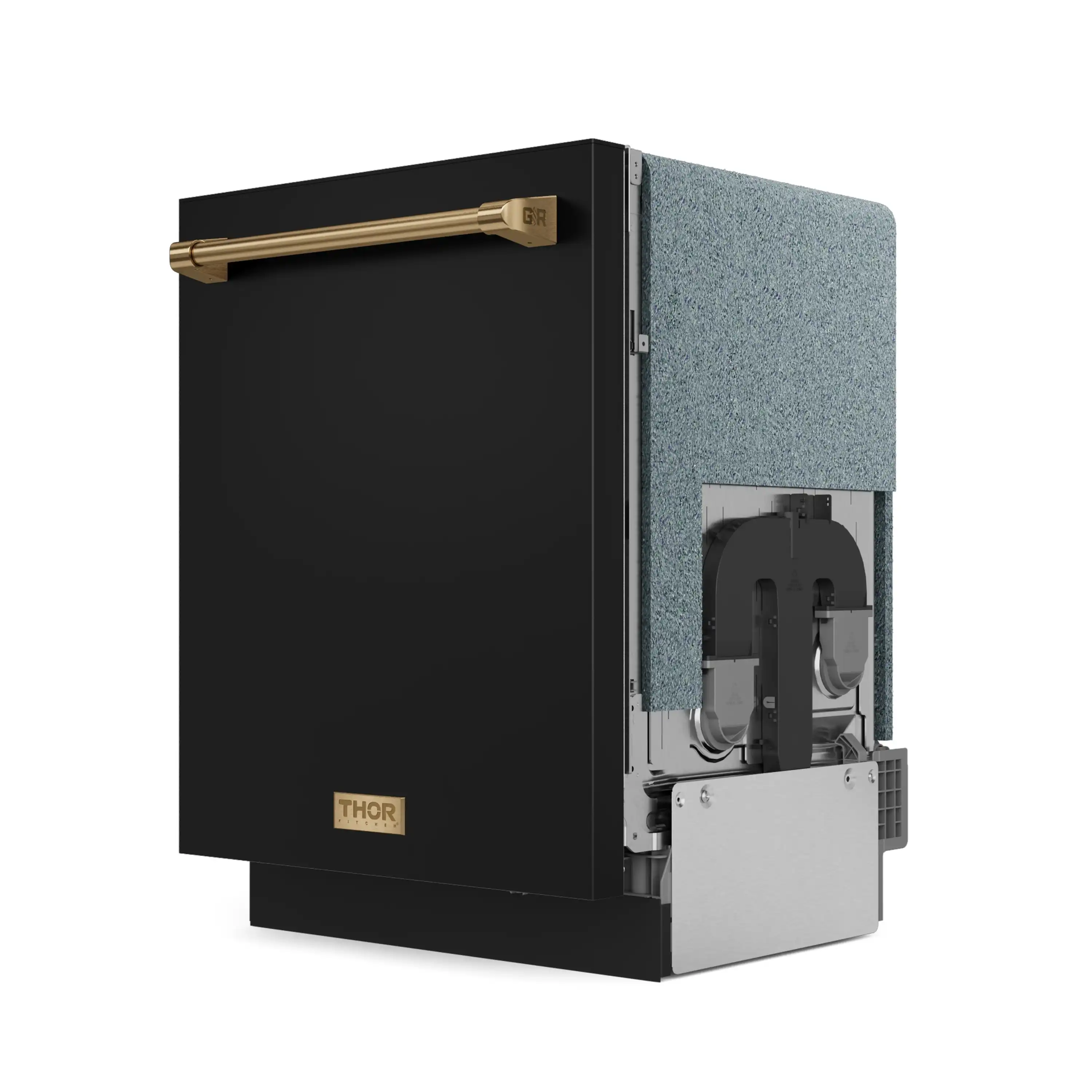 Gordon Ramsay by Thor Kitchen 4-Piece Appliance Package -  48-Inch Natural Gas Range, Wall Mount Range Hood, 36-Inch French Door Refrigerator, and Dishwasher in Black with Bronze Trim - Image 28