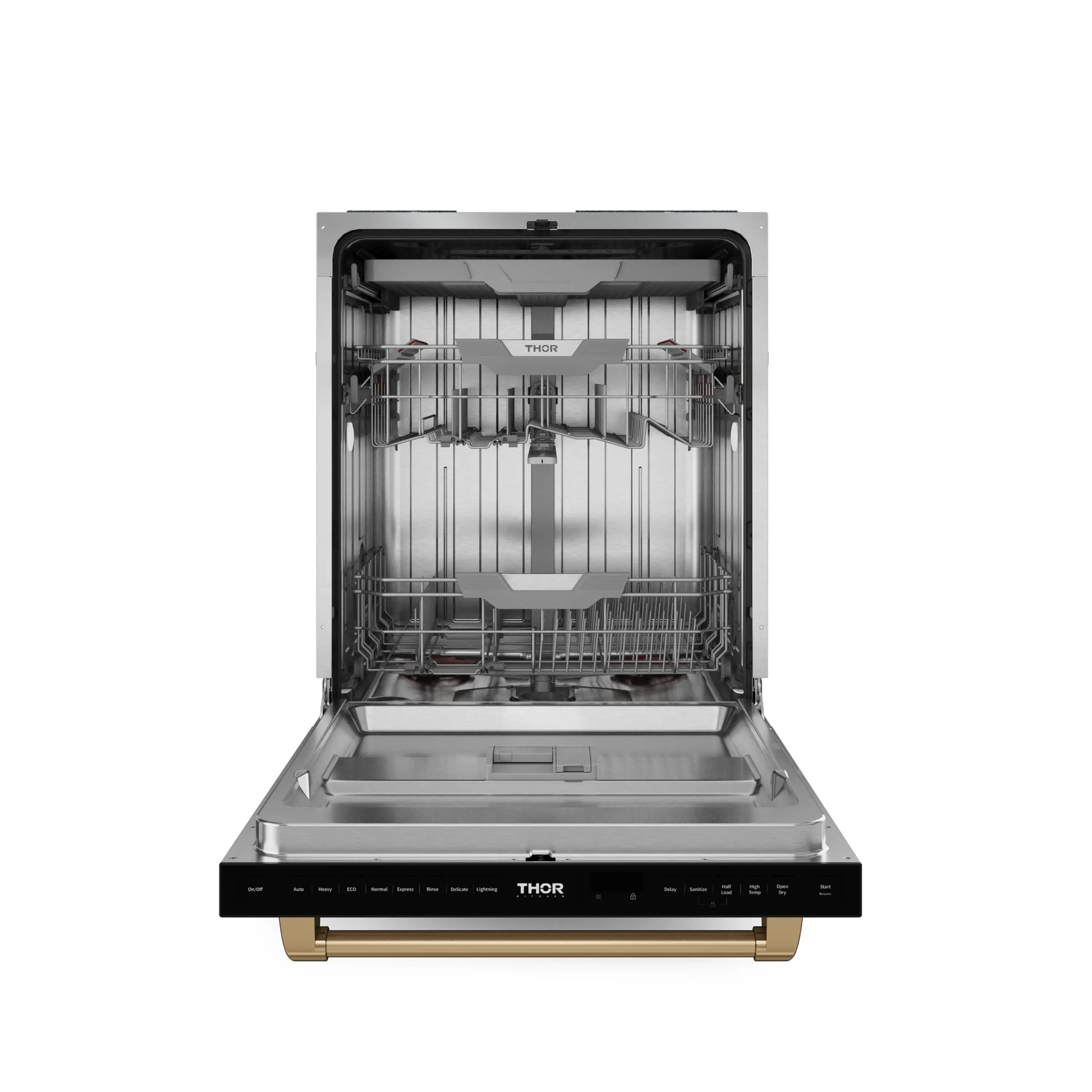 Gordon Ramsay by Thor Kitchen 4-Piece Appliance Package -  48-Inch Natural Gas Range, Wall Mount Range Hood, 36-Inch French Door Refrigerator, and Dishwasher in Black with Bronze Trim - Image 30