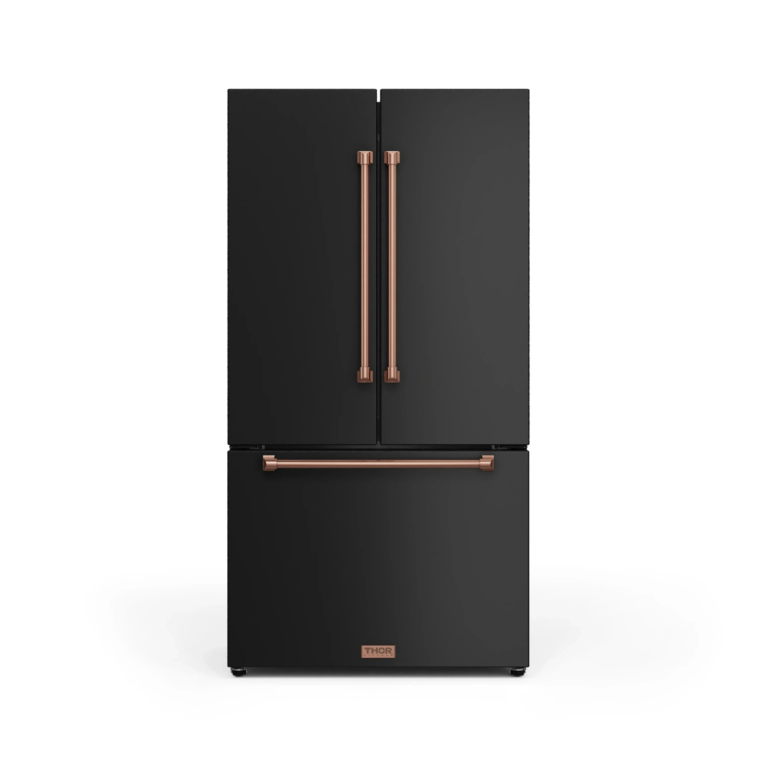 Gordon Ramsay by Thor Kitchen 4-Piece Appliance Package -  48-Inch Natural Gas Range, Wall Mount Range Hood, 36-Inch French Door Refrigerator, and Dishwasher in Black with Rose Gold Trim - Image 10