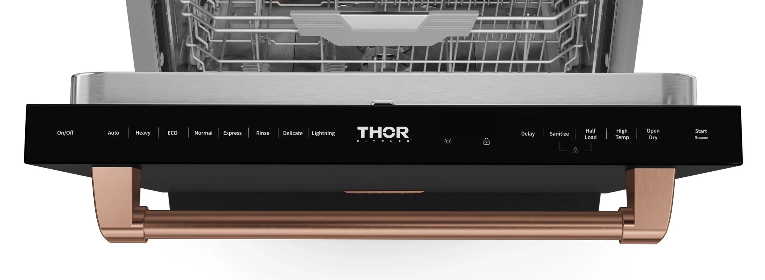 Gordon Ramsay by Thor Kitchen 4-Piece Appliance Package -  48-Inch Natural Gas Range, Wall Mount Range Hood, 36-Inch French Door Refrigerator, and Dishwasher in Black with Rose Gold Trim - Image 27