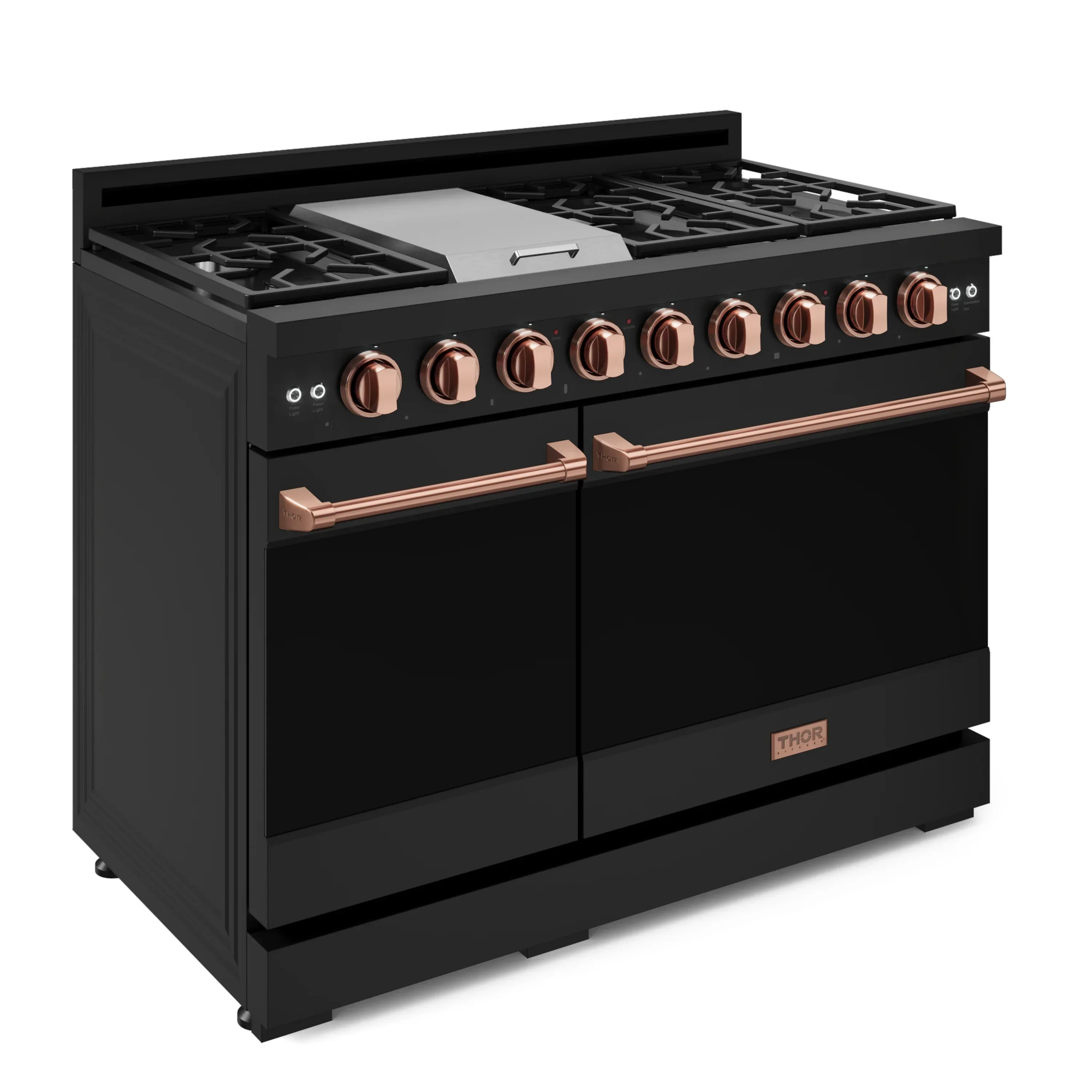 Gordon Ramsay by Thor Kitchen 4-Piece Appliance Package -  48-Inch Natural Gas Range, Wall Mount Range Hood, 36-Inch French Door Refrigerator, and Dishwasher in Black with Rose Gold Trim - Image 5