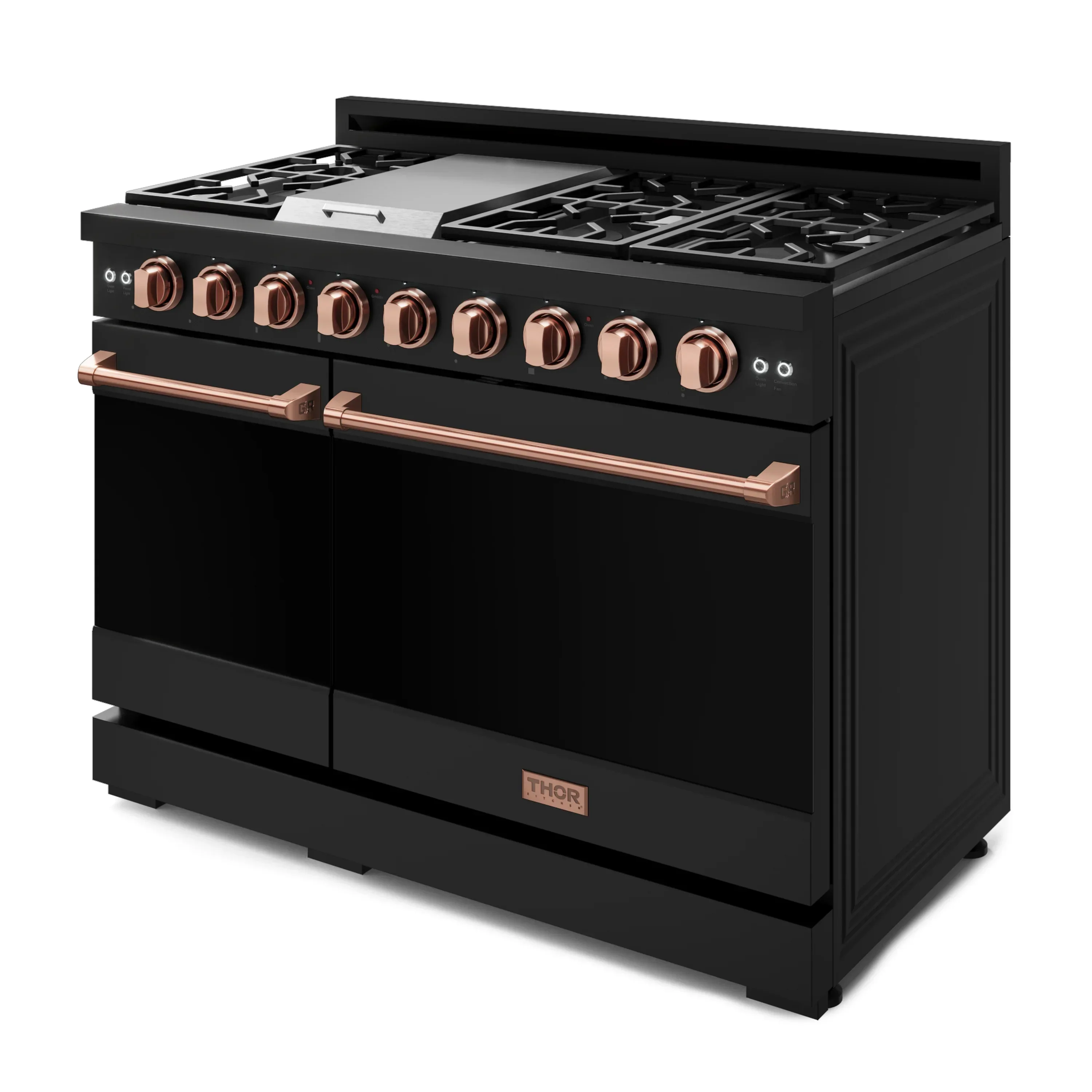 Gordon Ramsay by Thor Kitchen 4-Piece Appliance Package -  48-Inch Natural Gas Range, Wall Mount Range Hood, 36-Inch French Door Refrigerator, and Dishwasher in Black with Rose Gold Trim - Image 7