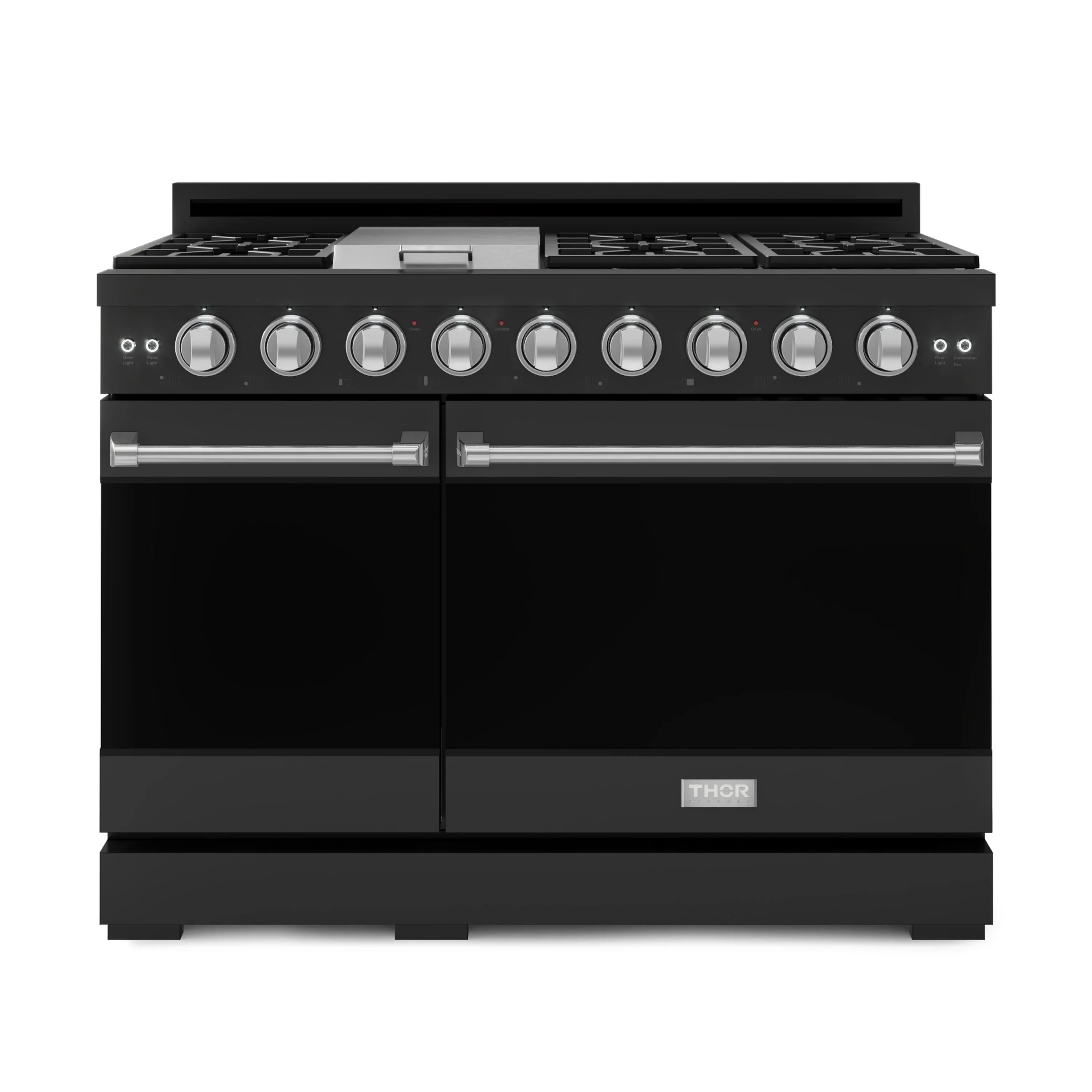 Gordon Ramsay by Thor Kitchen 4-Piece Appliance Package -  48-Inch Natural Gas Range, Wall Mount Range Hood, 36-Inch French Door Refrigerator, and Dishwasher in Black with Stainless Steel Trim - Image 4