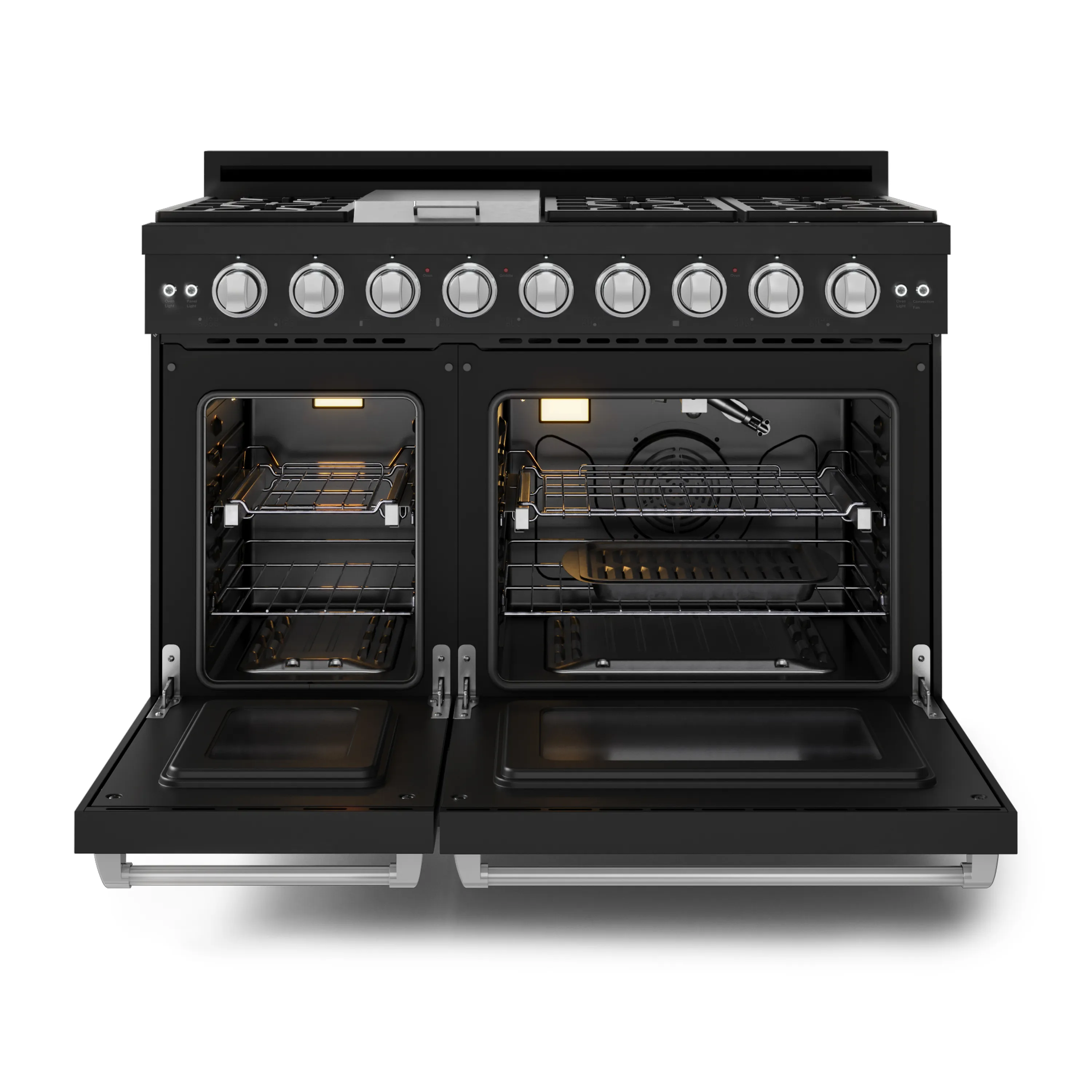 Gordon Ramsay by Thor Kitchen 4-Piece Appliance Package -  48-Inch Natural Gas Range, Wall Mount Range Hood, 36-Inch French Door Refrigerator, and Dishwasher in Black with Stainless Steel Trim - Image 8