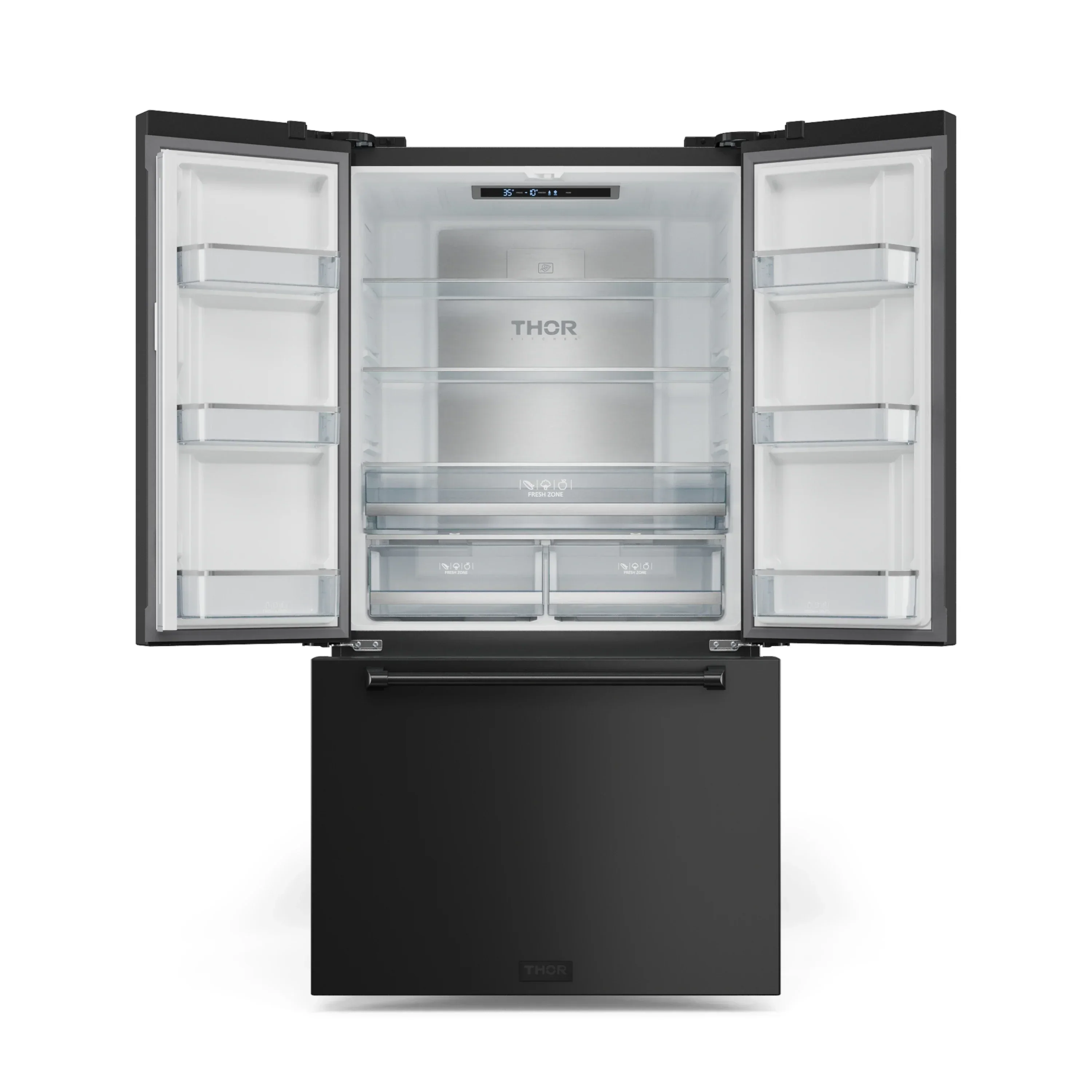 Gordon Ramsay by Thor Kitchen 4-Piece Appliance Package -  48-Inch Propane Gas Range, Wall Mount Range Hood, 36-Inch French Door Refrigerator, and Dishwasher in Black - Image 16