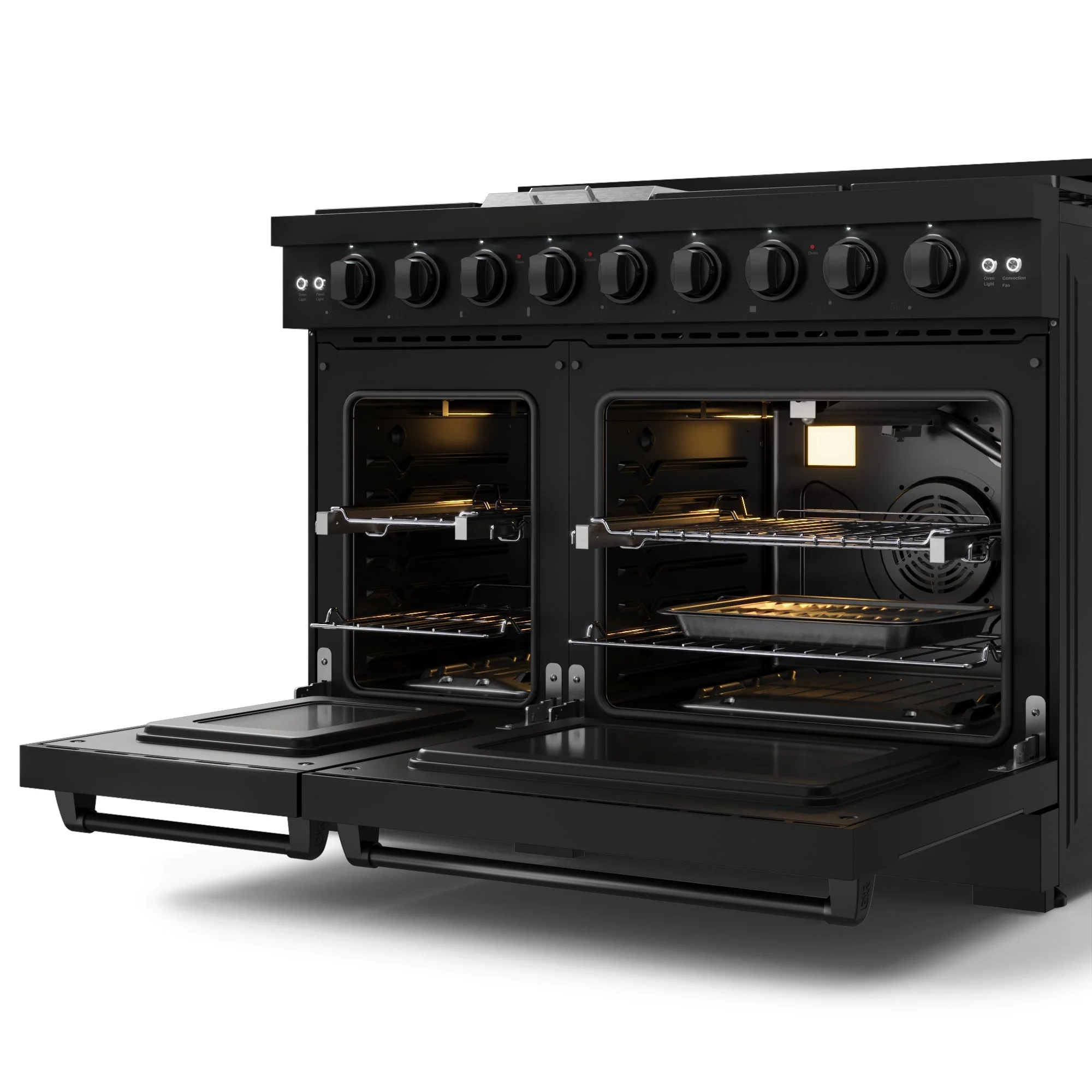 Gordon Ramsay by Thor Kitchen 4-Piece Appliance Package -  48-Inch Propane Gas Range, Wall Mount Range Hood, 36-Inch French Door Refrigerator, and Dishwasher in Black - Image 9