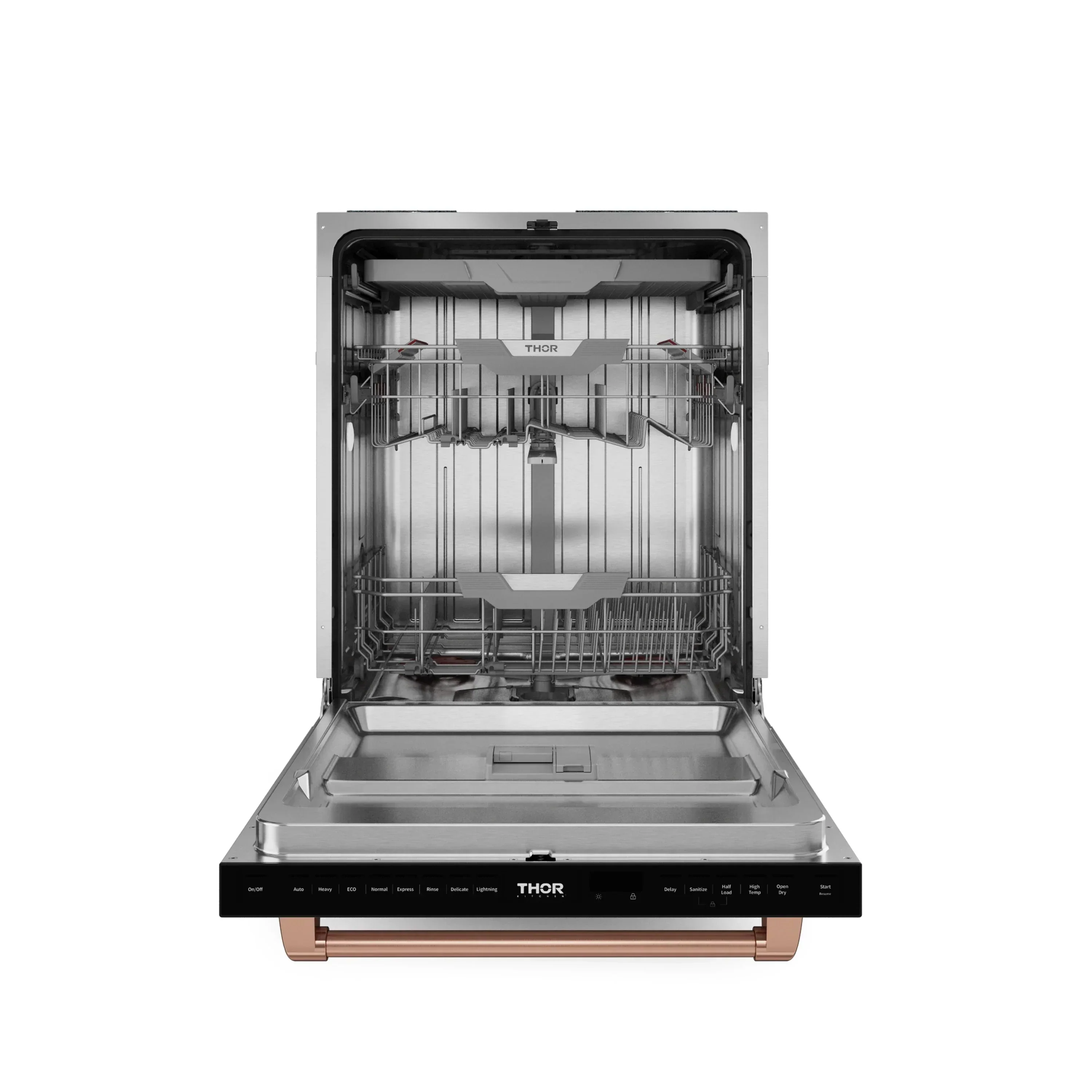 Gordon Ramsay by Thor Kitchen 4-Piece Appliance Package -  48-Inch Propane Gas Range, Wall Mount Range Hood, 36-Inch French Door Refrigerator, and Dishwasher in Black with Rose Gold Trim - Image 24