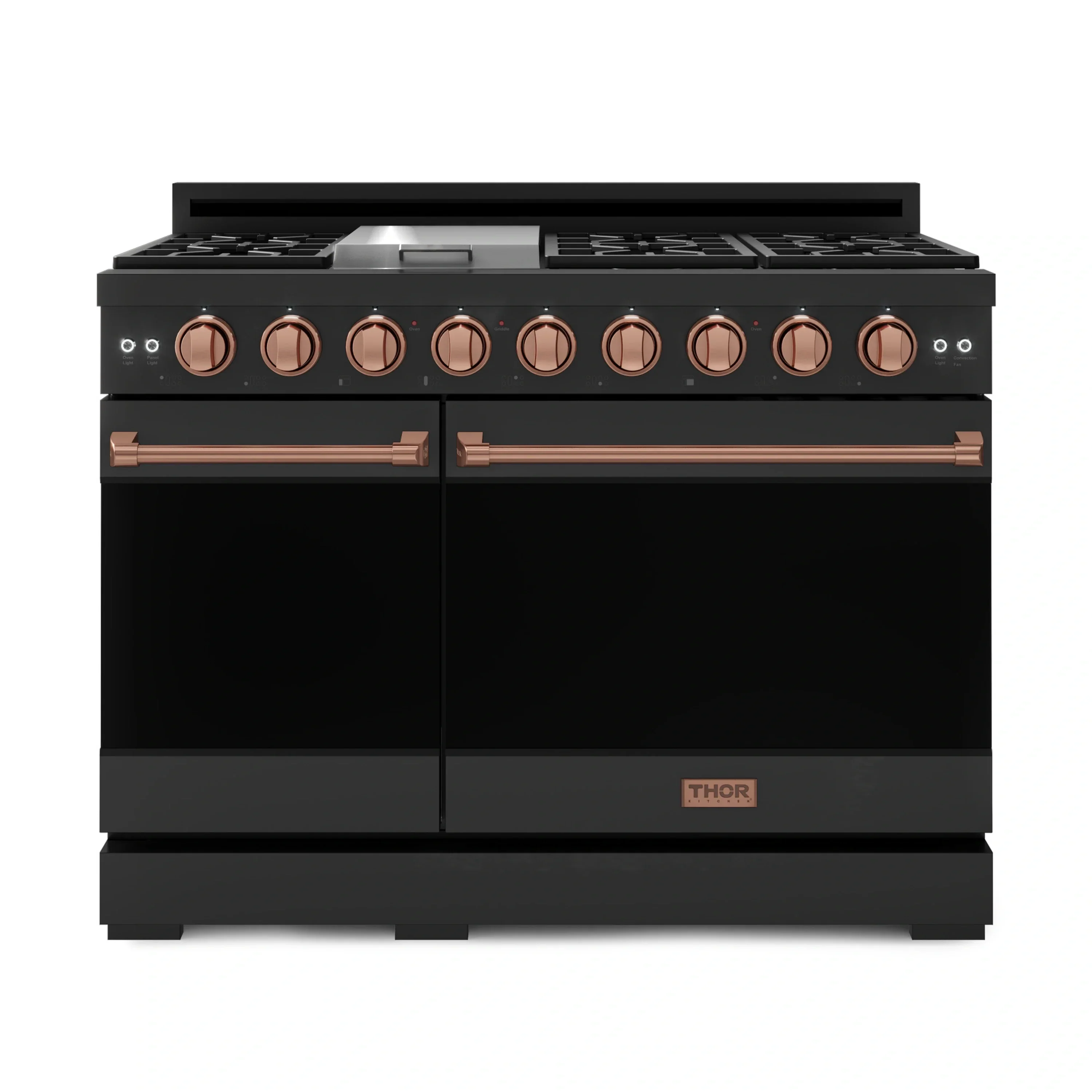 Gordon Ramsay by Thor Kitchen 4-Piece Appliance Package -  48-Inch Propane Gas Range, Wall Mount Range Hood, 36-Inch French Door Refrigerator, and Dishwasher in Black with Rose Gold Trim - Image 4