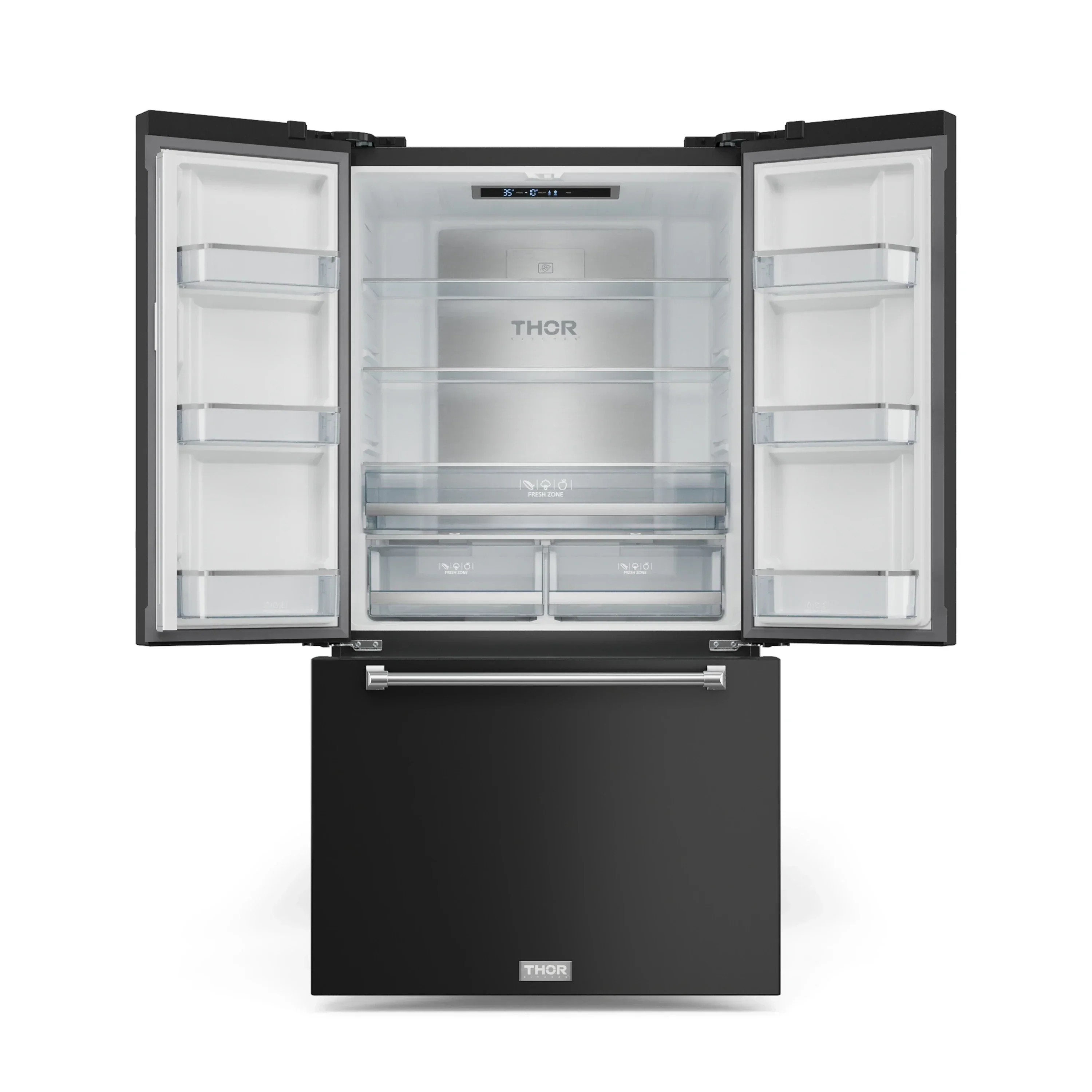 Gordon Ramsay by Thor Kitchen 4-Piece Appliance Package -  48-Inch Propane Gas Range, Wall Mount Range Hood, 36-Inch French Door Refrigerator, and Dishwasher in Black with Stainless Steel Trim - Image 16