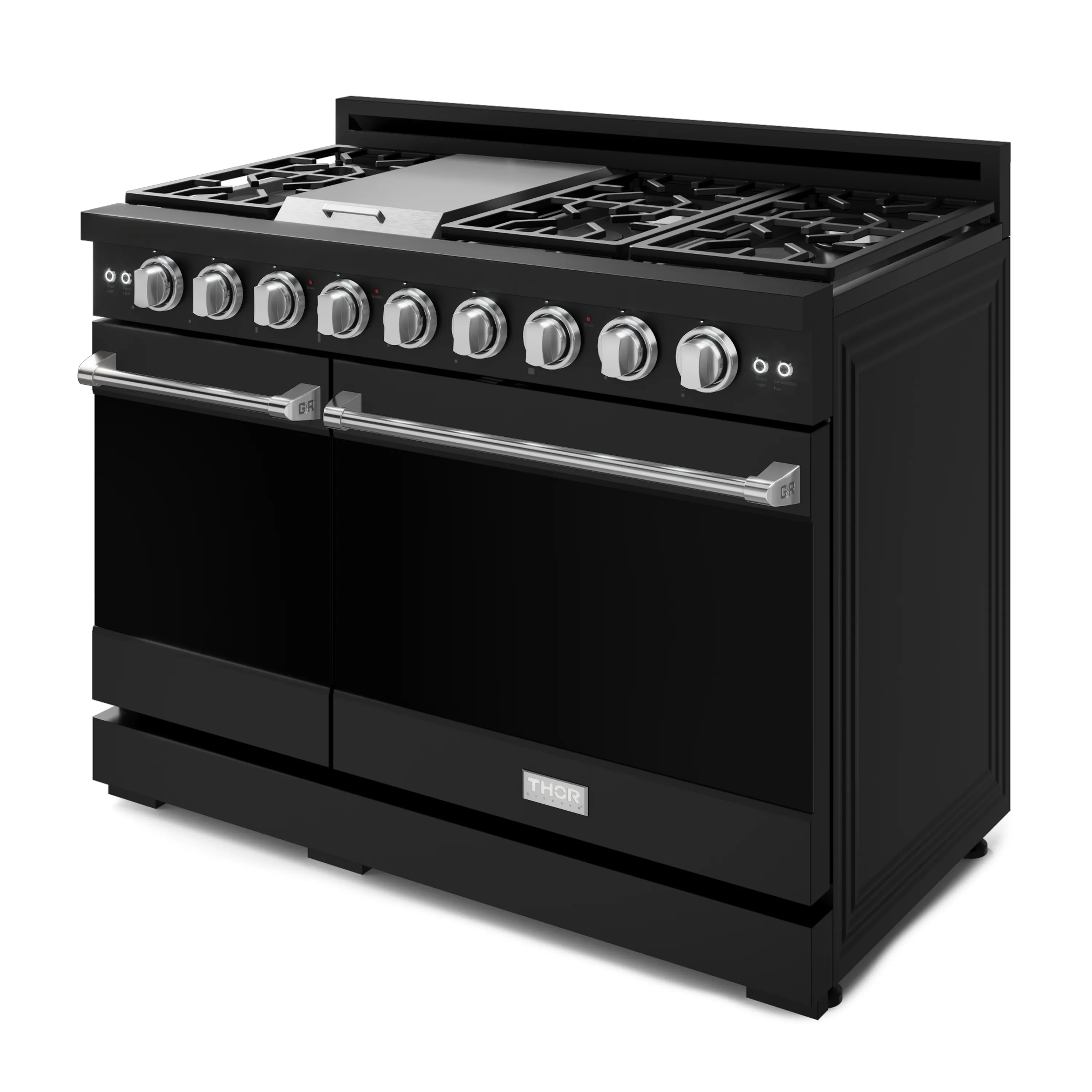 Gordon Ramsay by Thor Kitchen 4-Piece Appliance Package -  48-Inch Propane Gas Range, Wall Mount Range Hood, 36-Inch French Door Refrigerator, and Dishwasher in Black with Stainless Steel Trim - Image 7