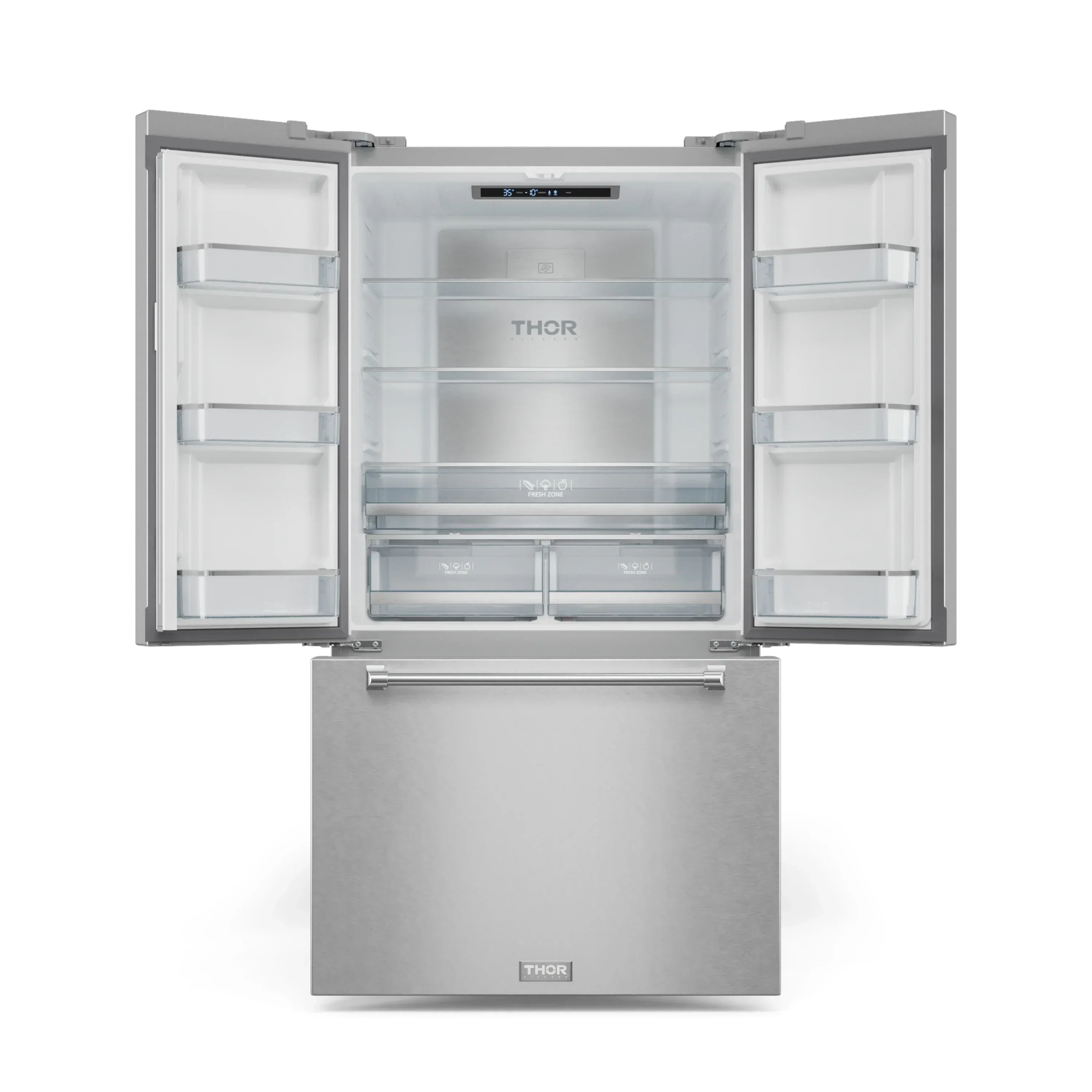 Gordon Ramsay by Thor Kitchen 4-Piece Appliance Package -  48-Inch Propane Gas Range, Wall Mount Range Hood, 36-Inch French Door Refrigerator, and Dishwasher in Stainless Steel - Image 12