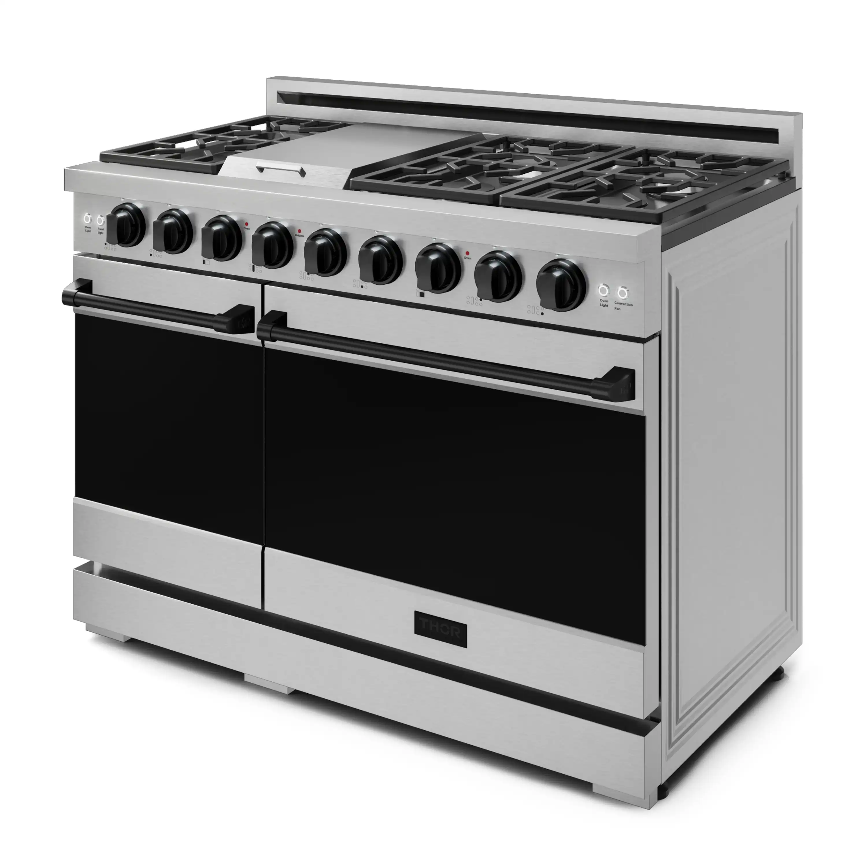 Gordon Ramsay by Thor Kitchen 4-Piece Appliance Package -  48-Inch Propane Gas Range, Wall Mount Range Hood, 36-Inch French Door Refrigerator, and Dishwasher in Stainless Steel with Black Trim - Image 7