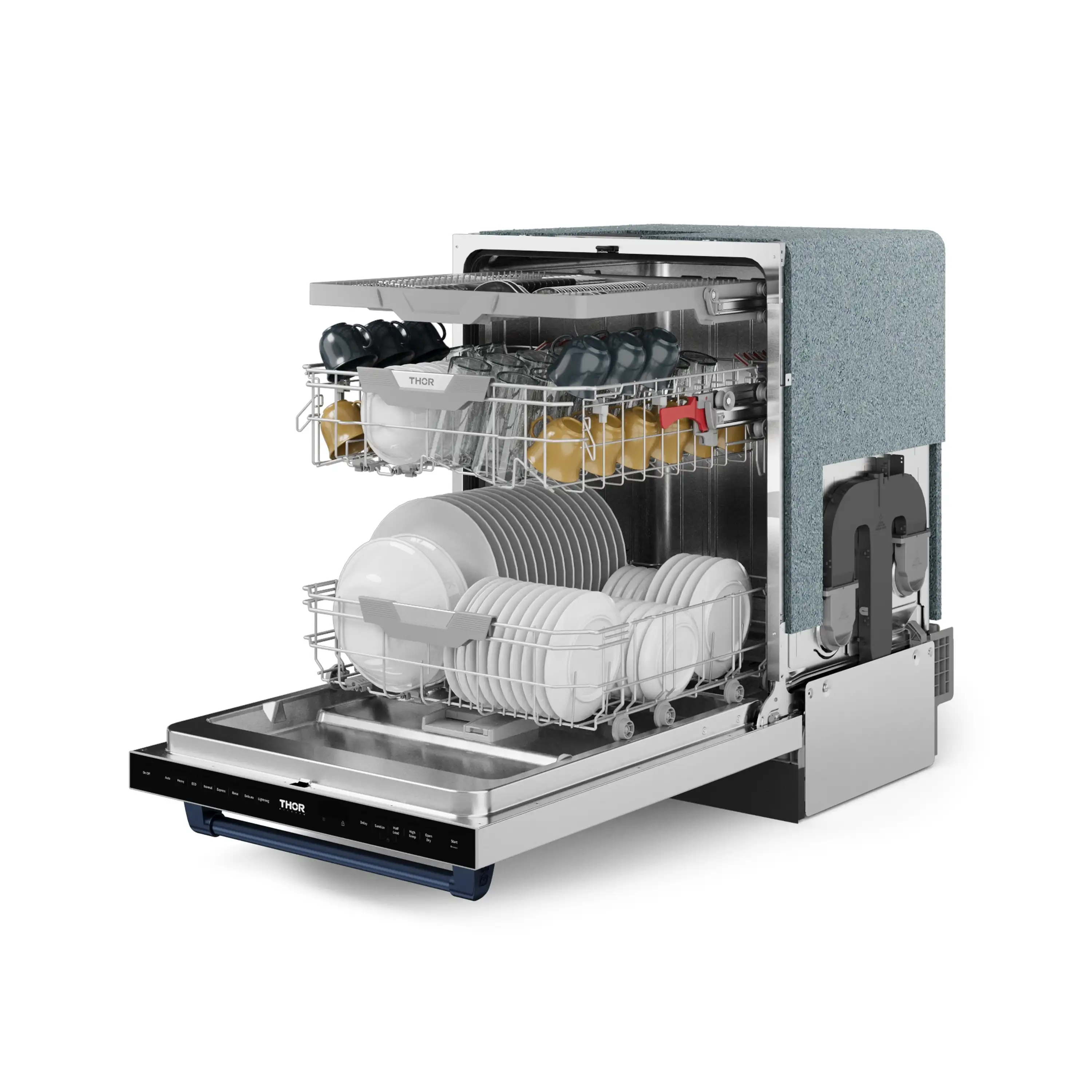 Gordon Ramsay by Thor Kitchen 4-Piece Appliance Package -  48-Inch Propane Gas Range, Wall Mount Range Hood, 36-Inch French Door Refrigerator, and Dishwasher in Stainless Steel with Blue Trim - Image 26